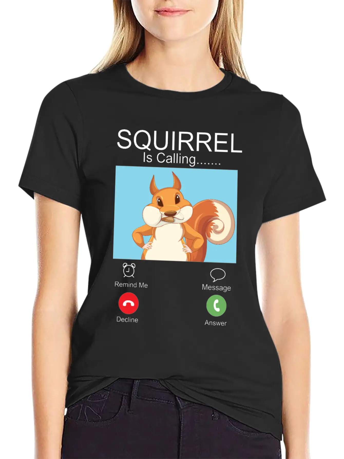 Squirrel Acorn Phone Display Unisex Short Sleeve Soft Cotton T-Shirt – Casual Everyday Wear