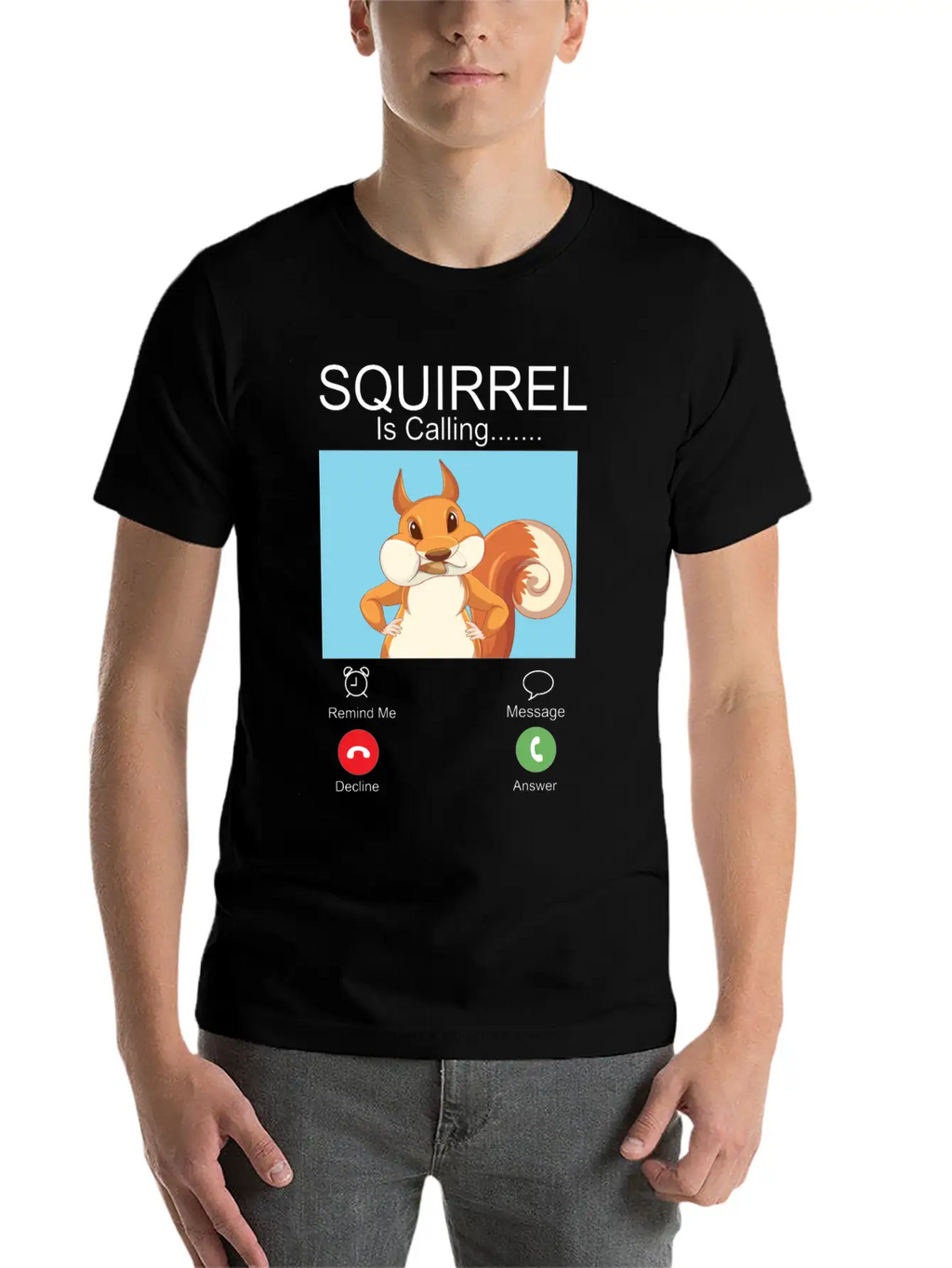 Squirrel Acorn Phone Display Unisex Short Sleeve Soft Cotton T-Shirt – Casual Everyday Wear