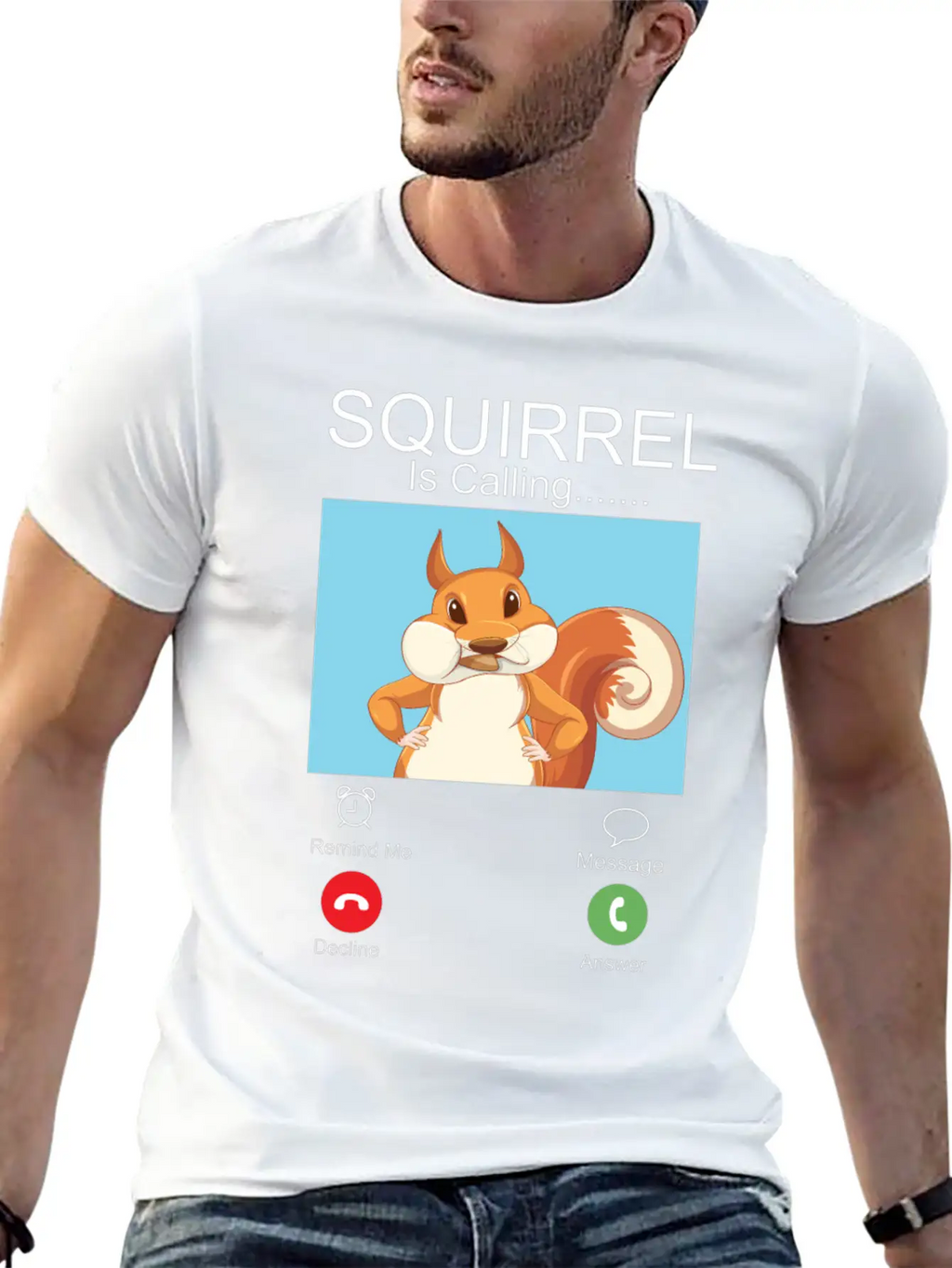Squirrel Acorn Phone Display Unisex Short Sleeve Soft Cotton T-Shirt – Casual Everyday Wear