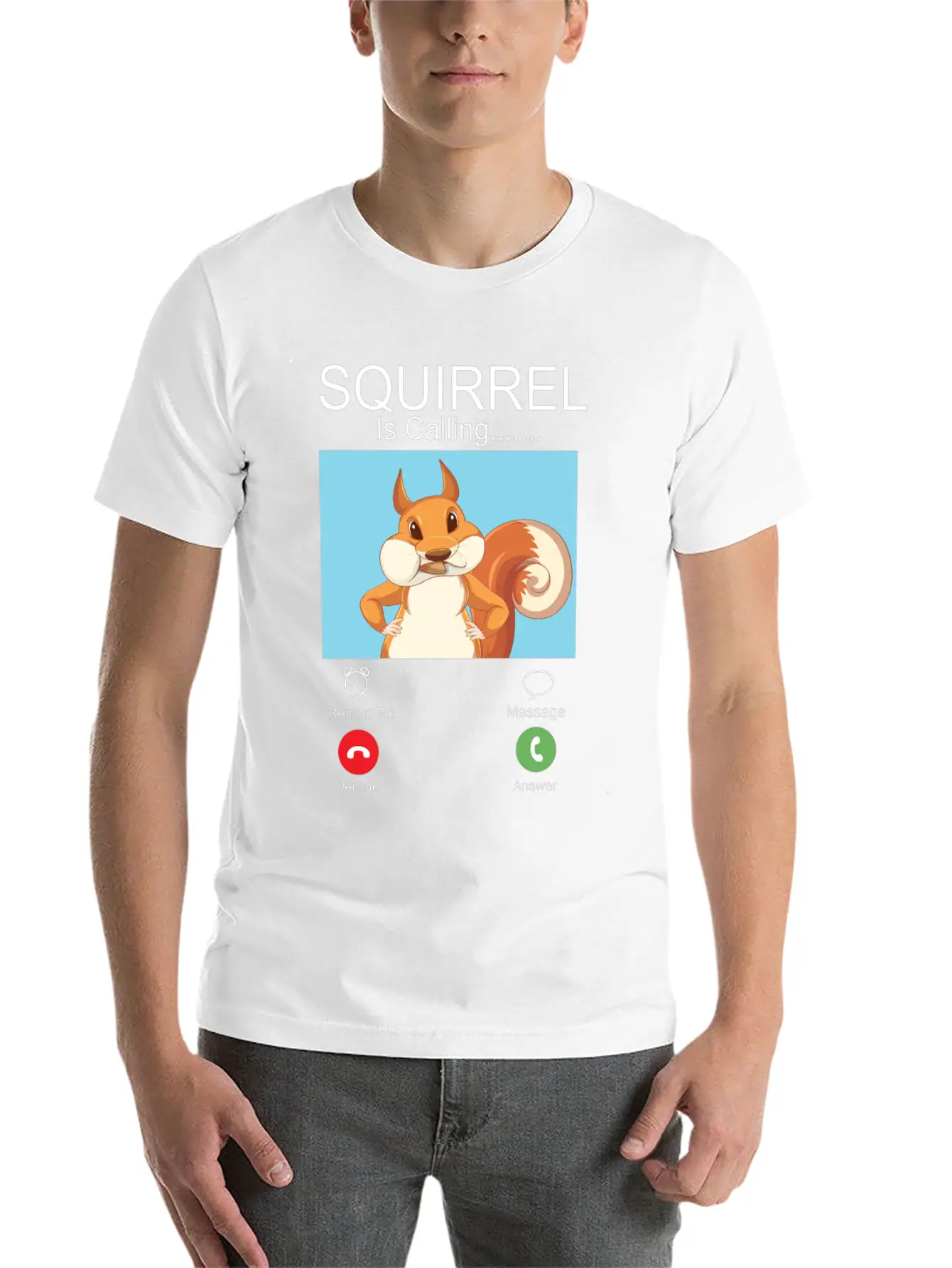 Squirrel Acorn Phone Display Unisex Short Sleeve Soft Cotton T-Shirt – Casual Everyday Wear