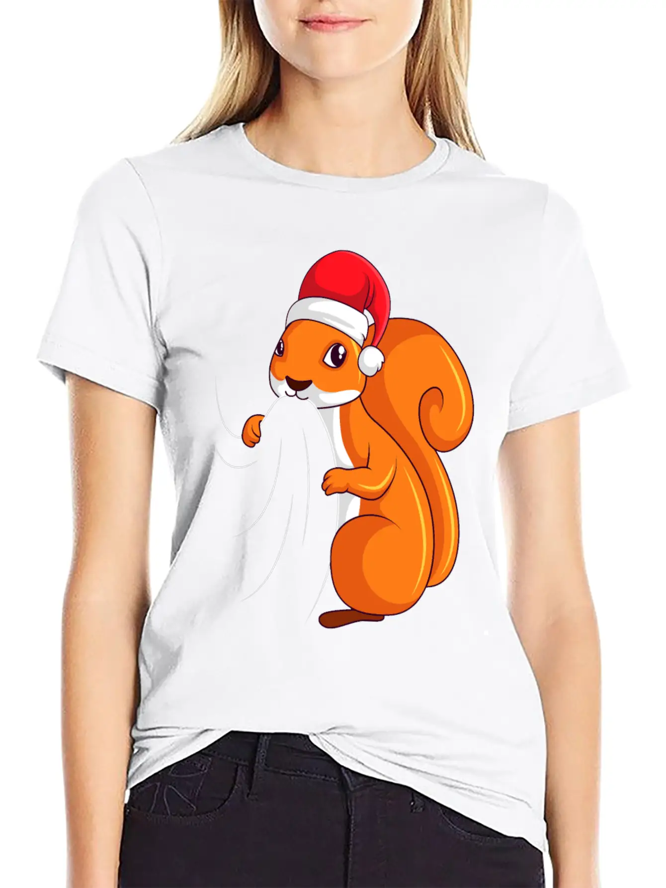 Squirrel Christmas Children Ladies Unisex Casual T-Shirt – Clean Design For Daily Comfort