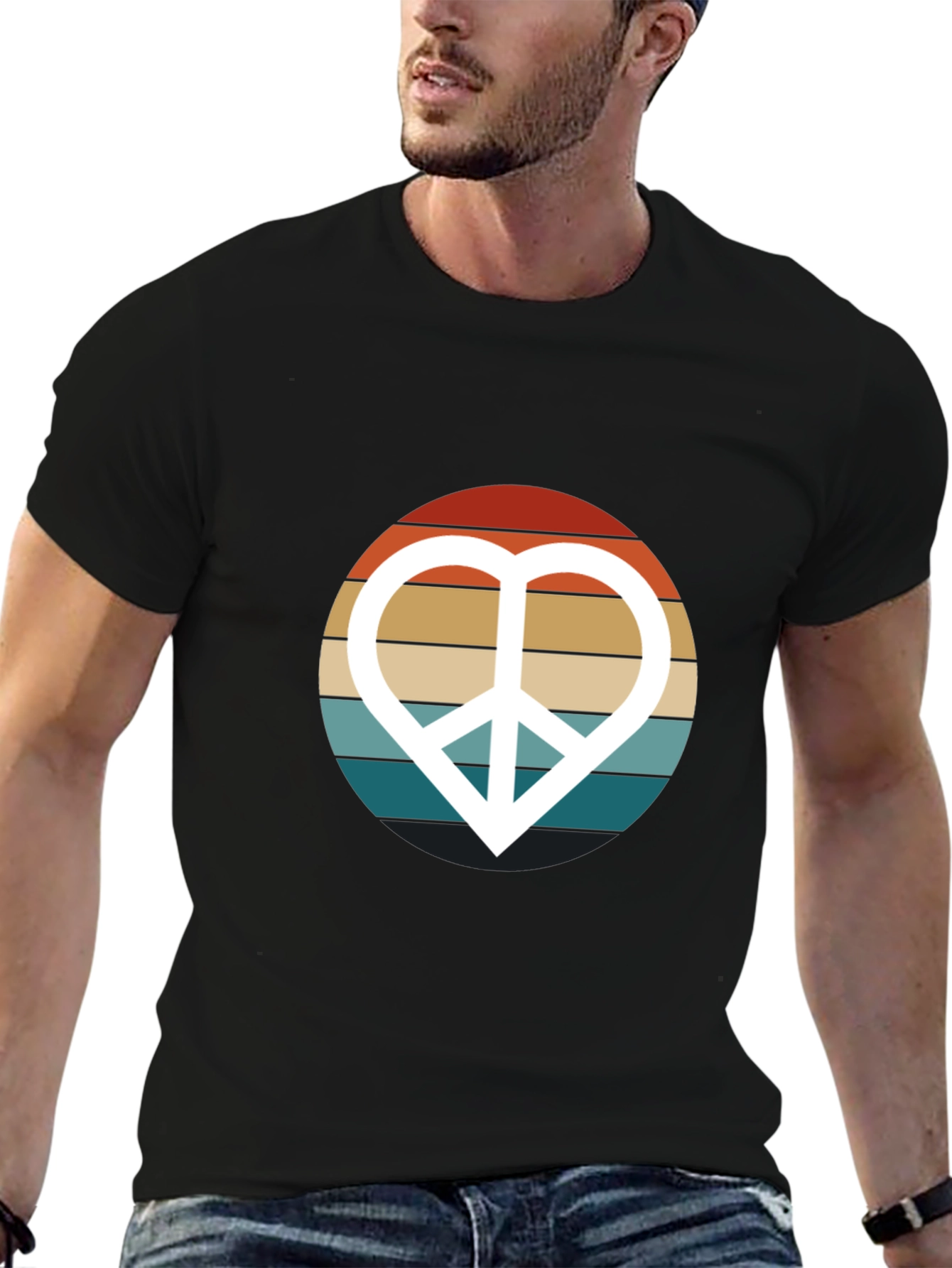 Retro Peace Sign Heart Graphic T-Shirt