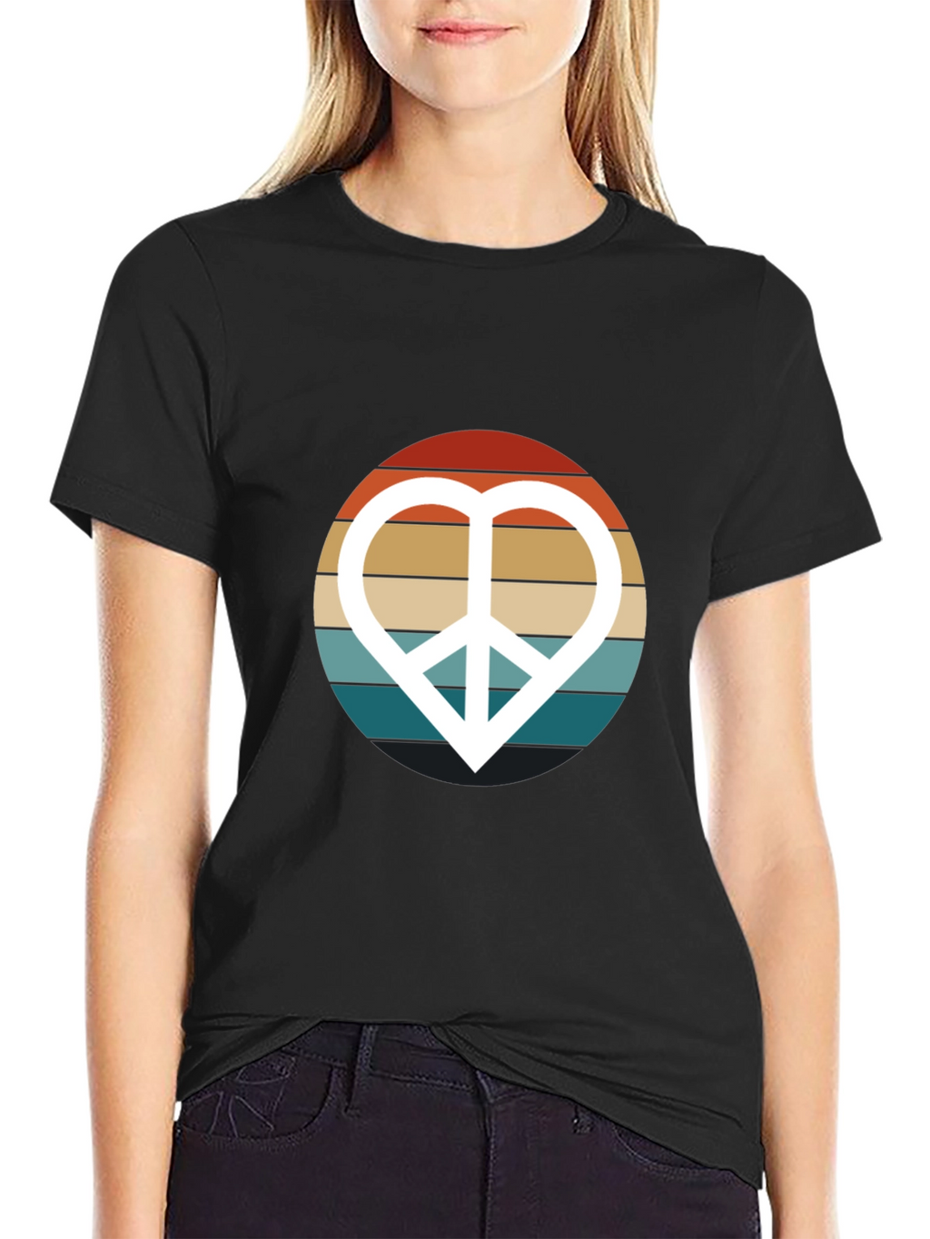 Retro Peace Sign Heart Graphic T-Shirt
