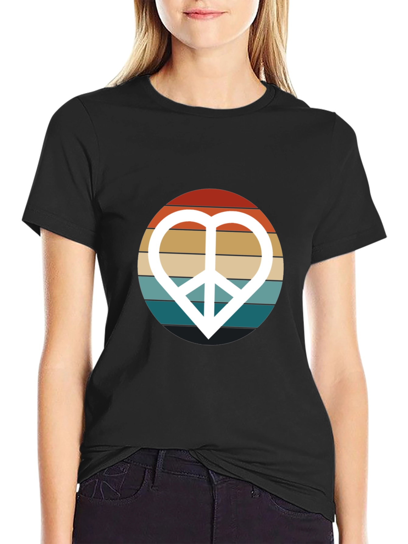 Retro Peace Sign Heart Graphic T-Shirt