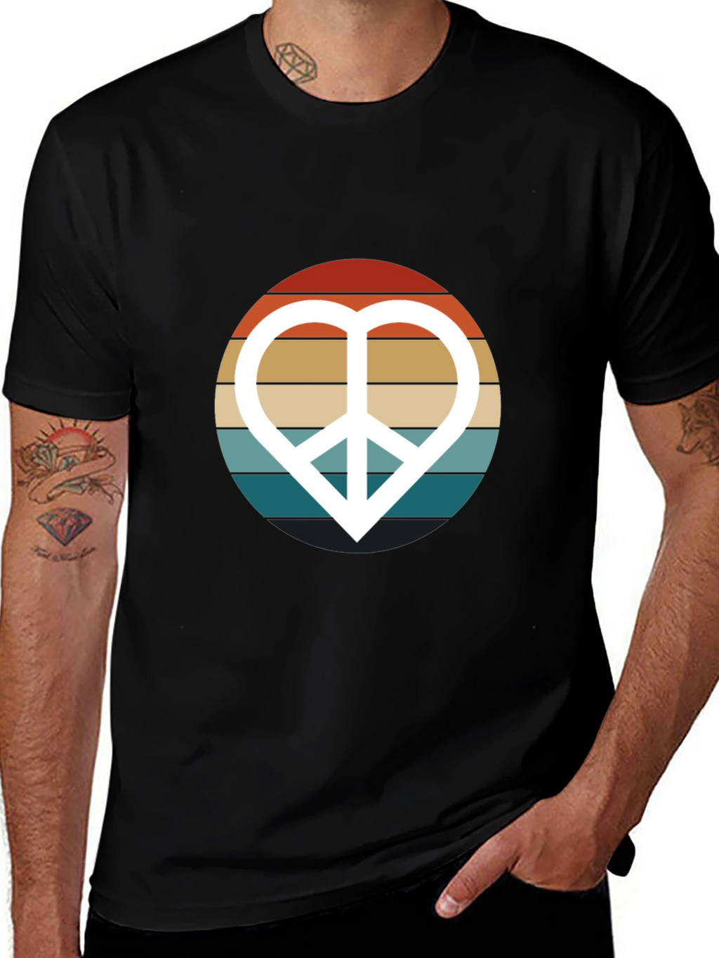 Retro Peace Sign Heart Graphic T-Shirt