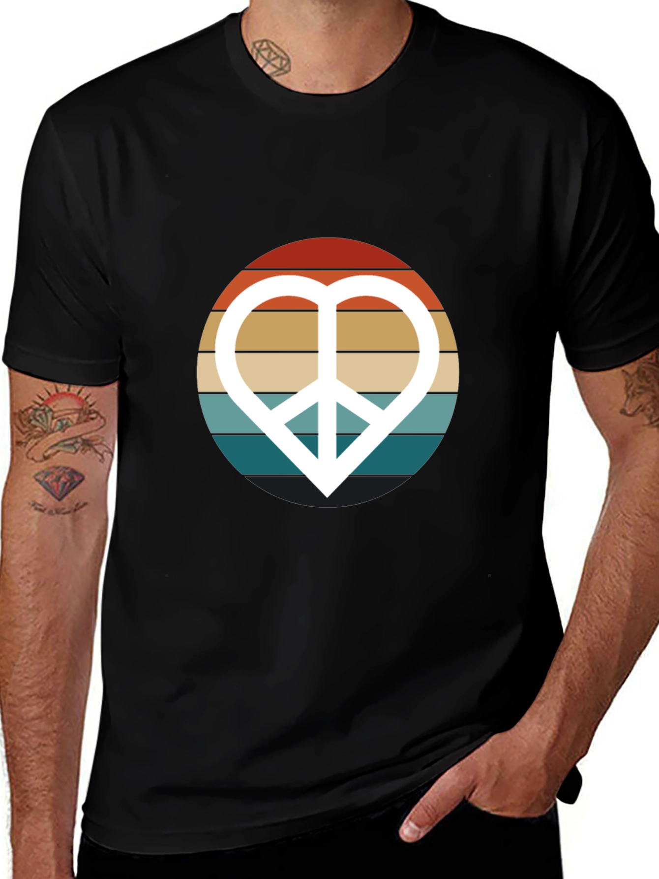 Retro Peace Sign Heart Graphic T-Shirt