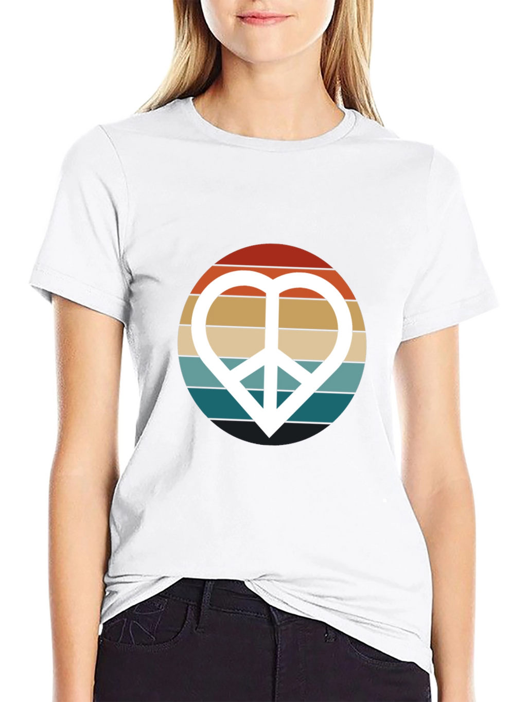 Retro Peace Sign Heart Graphic T-Shirt