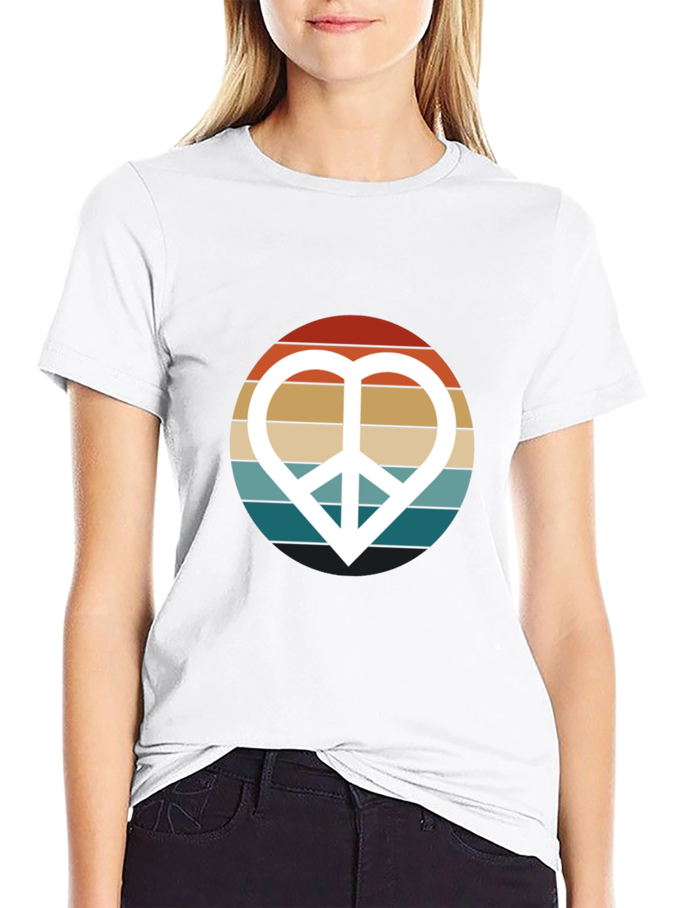 Retro Peace Sign Heart Graphic T-Shirt