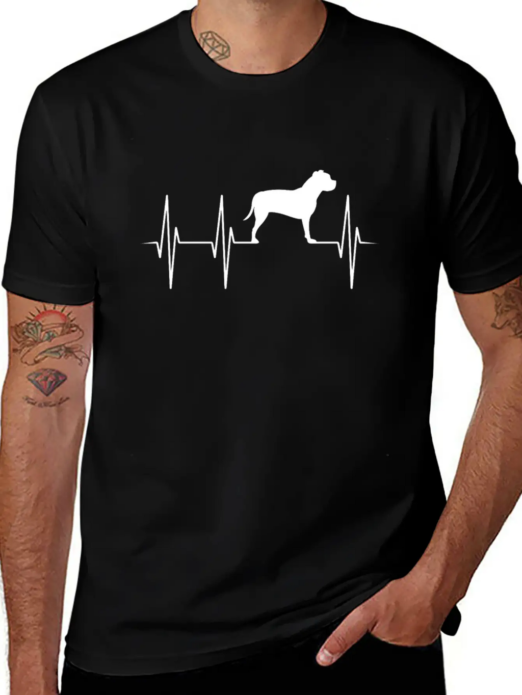 Staffordshire Terrier Fighting Dog Heartbeat Gift Essential Cotton Tee For Daily Outfits – Unisex Style
