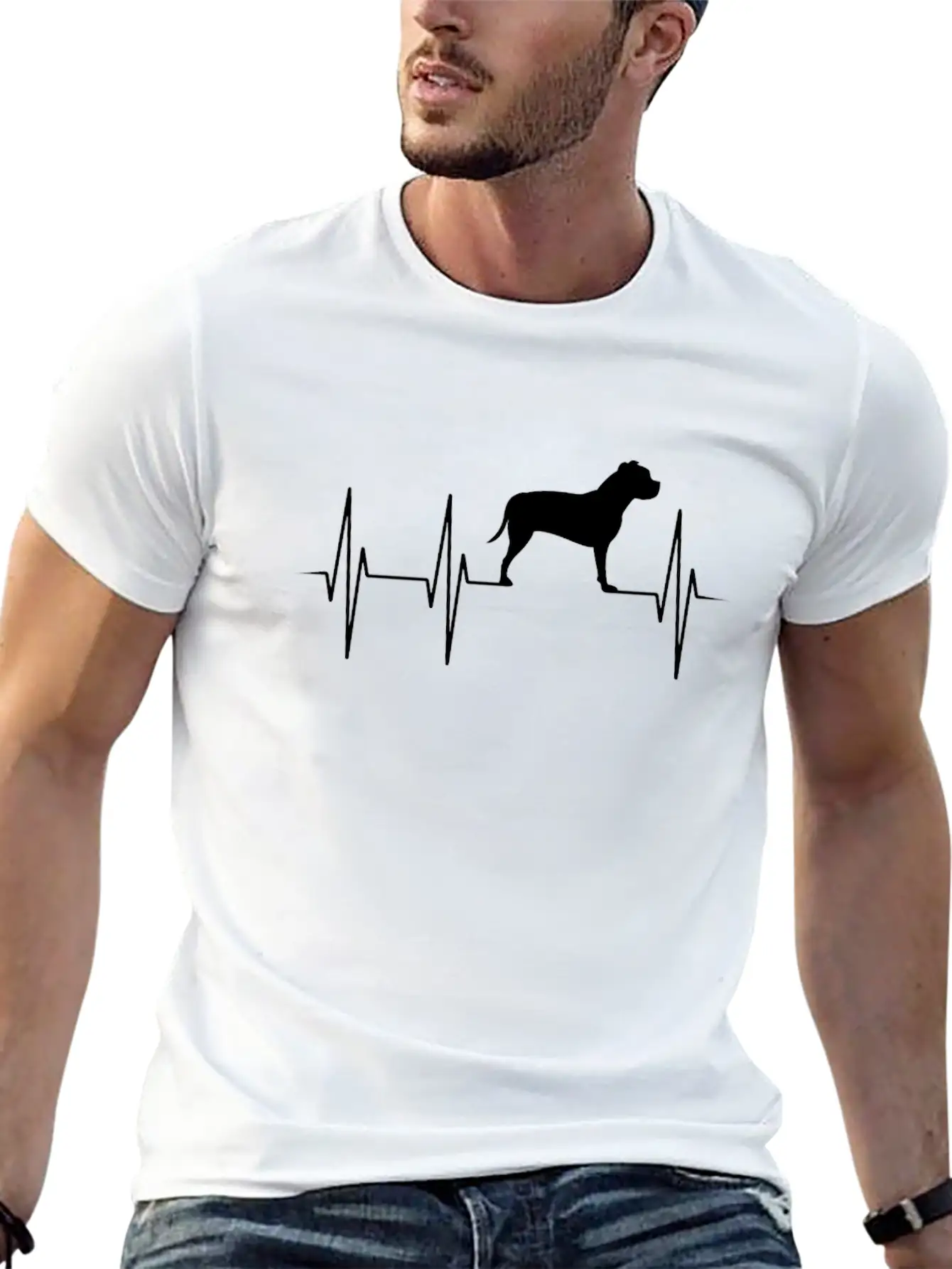 Staffordshire Terrier Fighting Dog Heartbeat Gift Essential Cotton Tee For Daily Outfits – Unisex Style