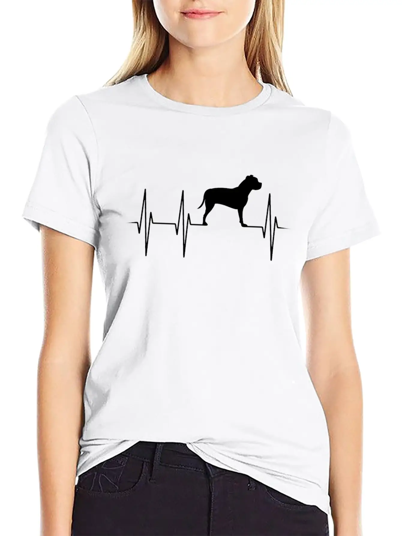Staffordshire Terrier Fighting Dog Heartbeat Gift Essential Cotton Tee For Daily Outfits – Unisex Style