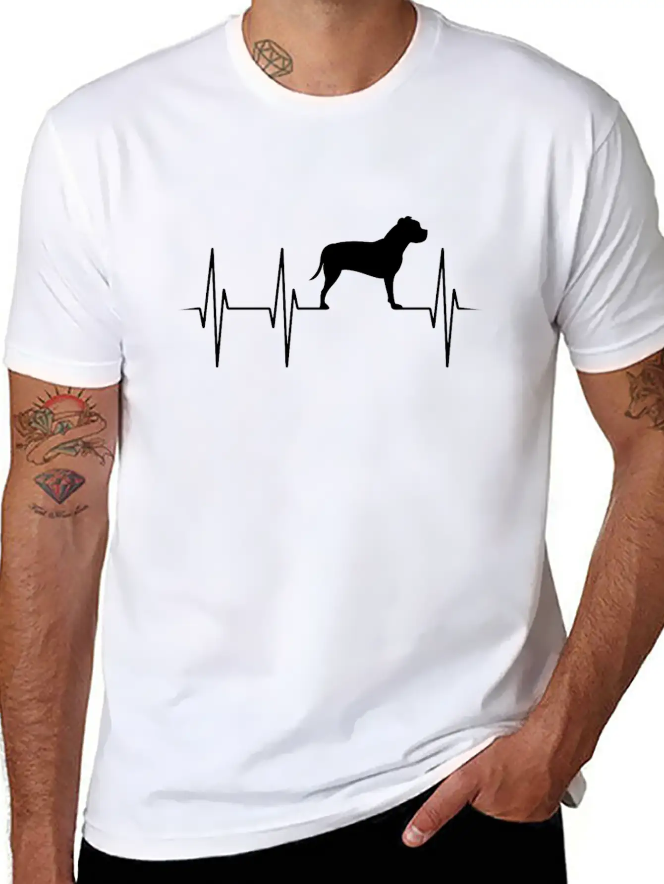Staffordshire Terrier Fighting Dog Heartbeat Gift Essential Cotton Tee For Daily Outfits – Unisex Style