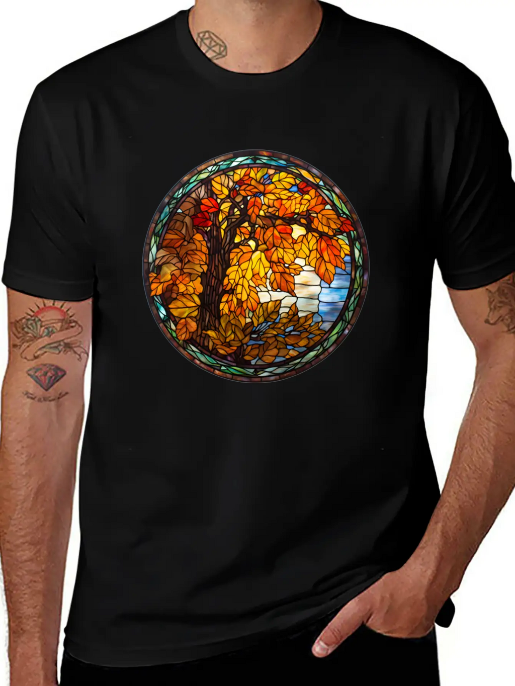Stained-Glass-Fall-Pumpkin Unisex Casual T-Shirt – Clean Design For Daily Comfort