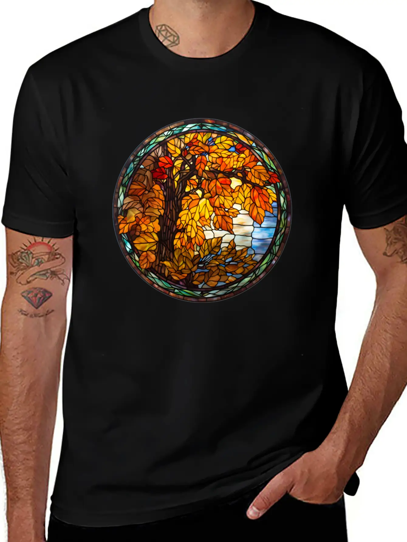 Stained-Glass-Fall-Pumpkin Unisex Casual T-Shirt – Clean Design For Daily Comfort