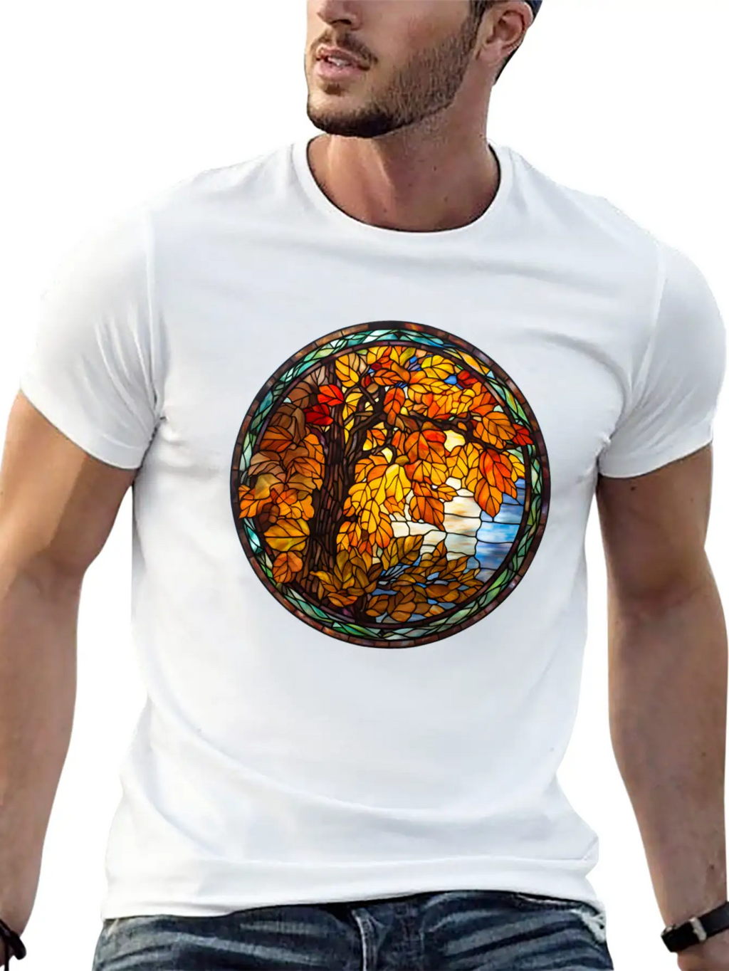 Stained-Glass-Fall-Pumpkin Unisex Casual T-Shirt – Clean Design For Daily Comfort