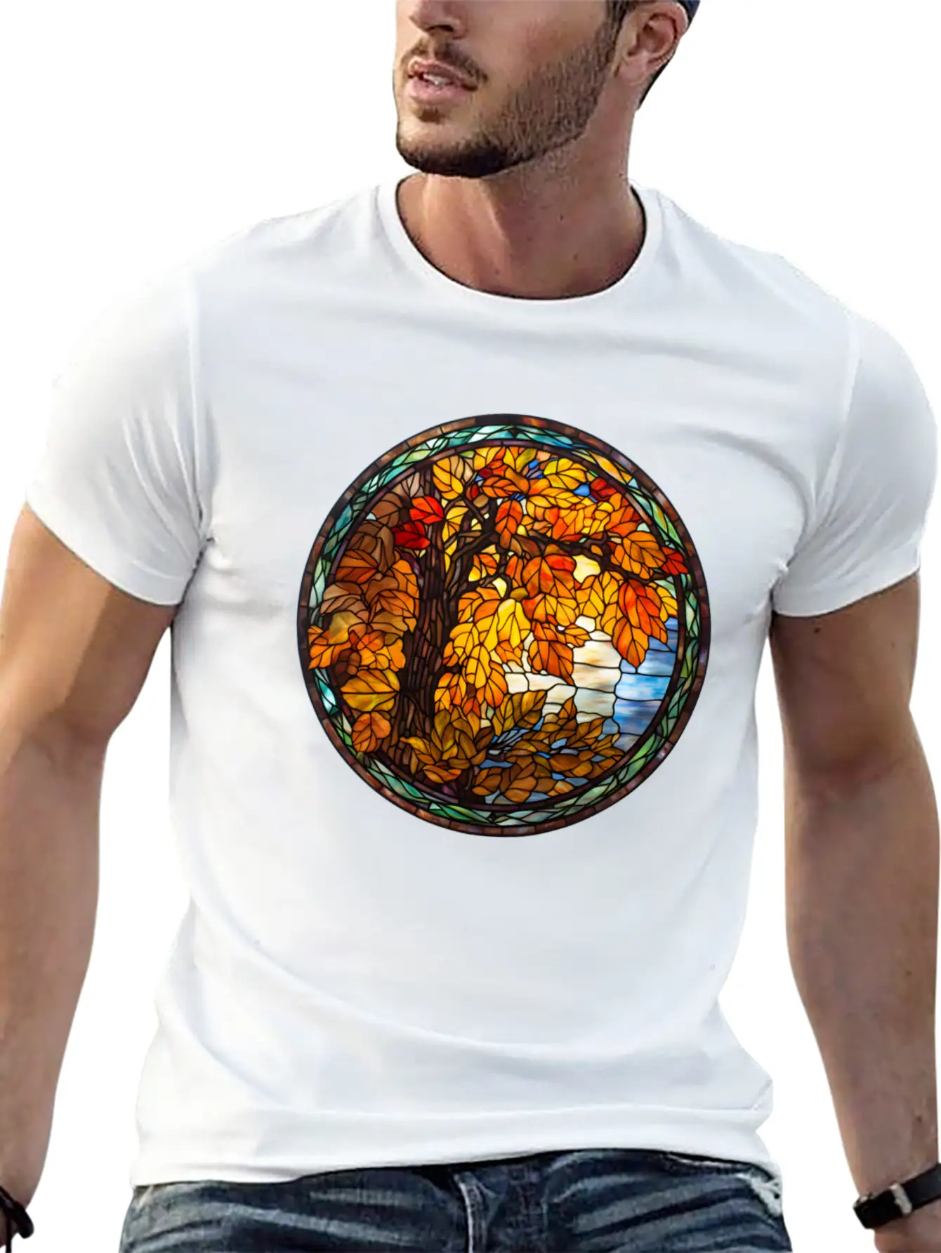 Stained-Glass-Fall-Pumpkin Unisex Casual T-Shirt – Clean Design For Daily Comfort