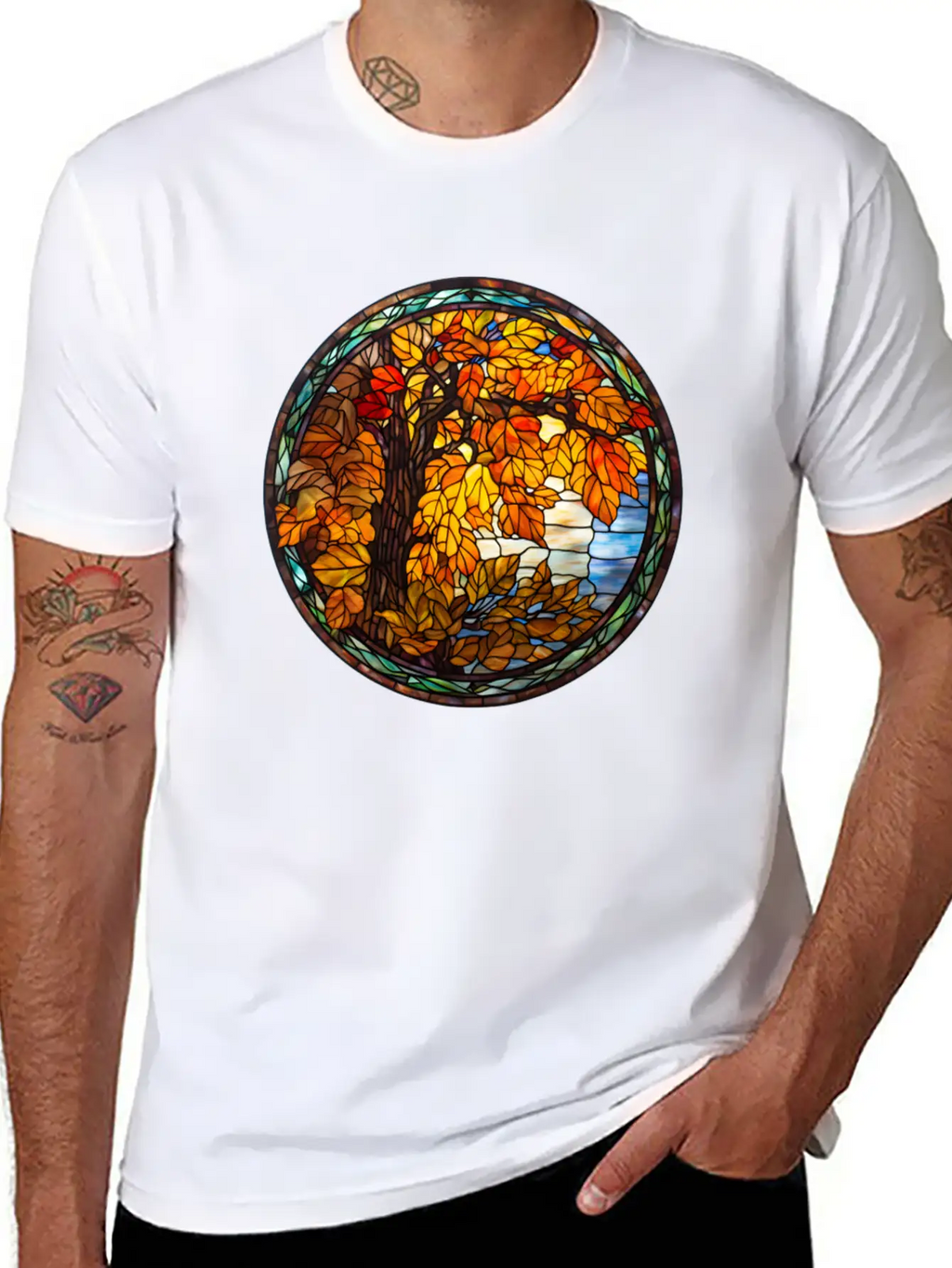 Stained-Glass-Fall-Pumpkin Unisex Casual T-Shirt – Clean Design For Daily Comfort