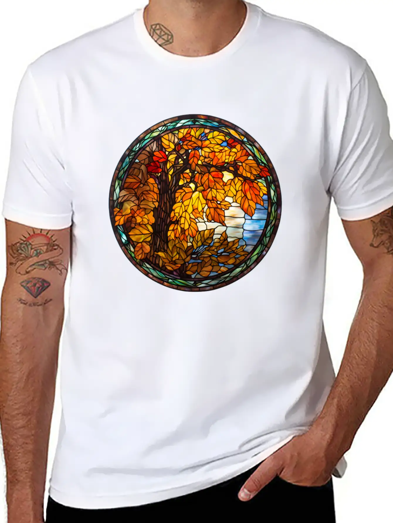 Stained-Glass-Fall-Pumpkin Unisex Casual T-Shirt – Clean Design For Daily Comfort