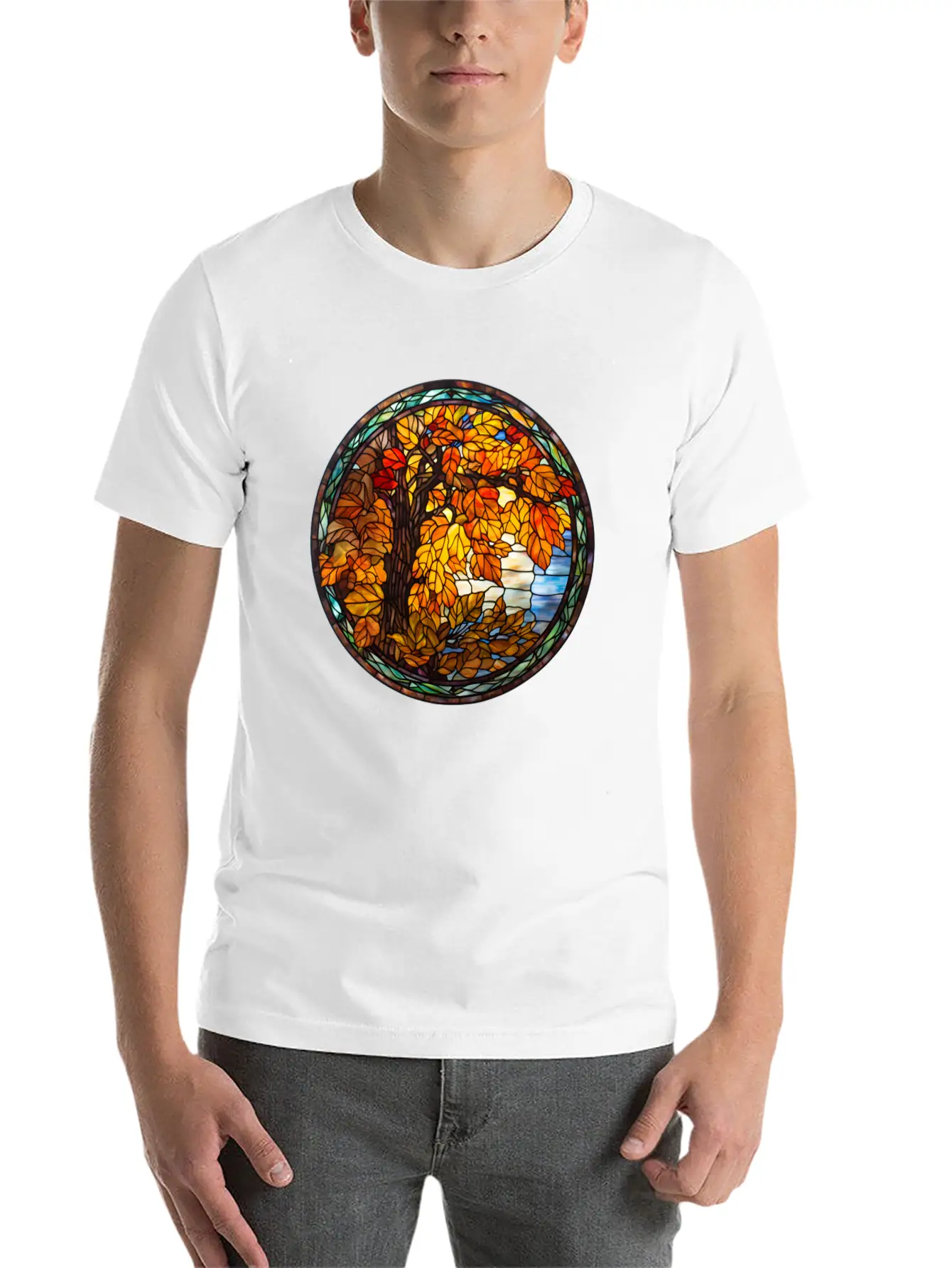 Stained-Glass-Fall-Pumpkin Unisex Casual T-Shirt – Clean Design For Daily Comfort