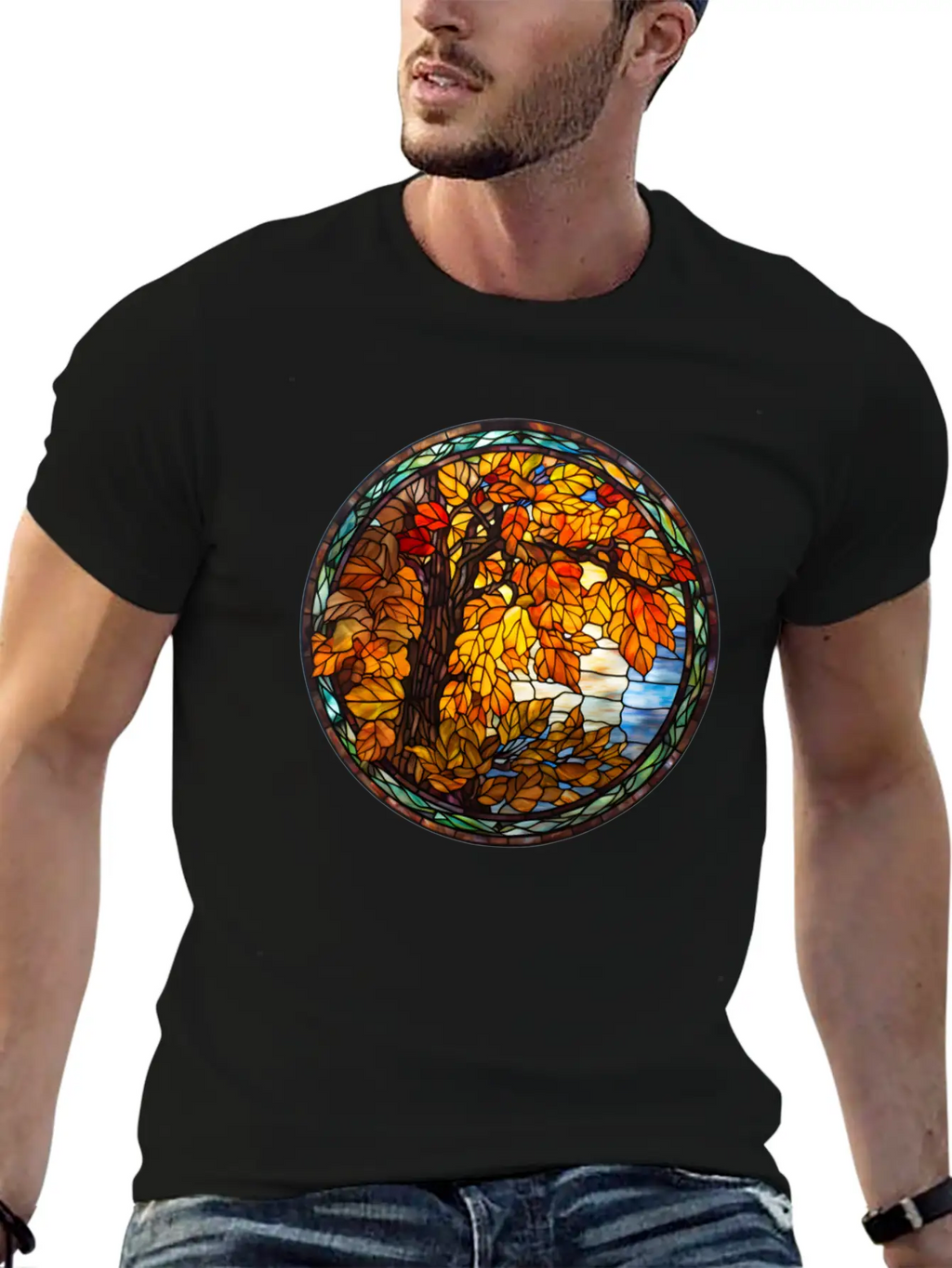 Stained-Glass-Fall-Pumpkin Unisex Casual T-Shirt – Clean Design For Daily Comfort