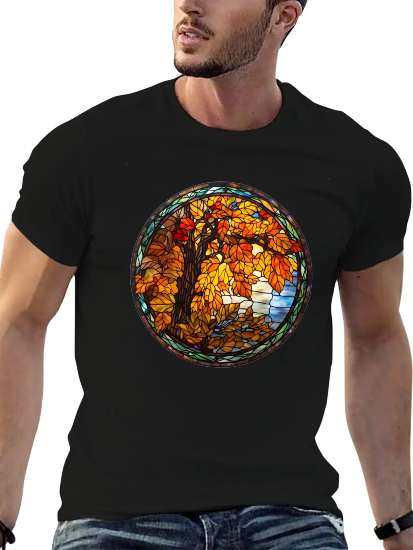 Stained-Glass-Fall-Pumpkin Unisex Casual T-Shirt – Clean Design For Daily Comfort