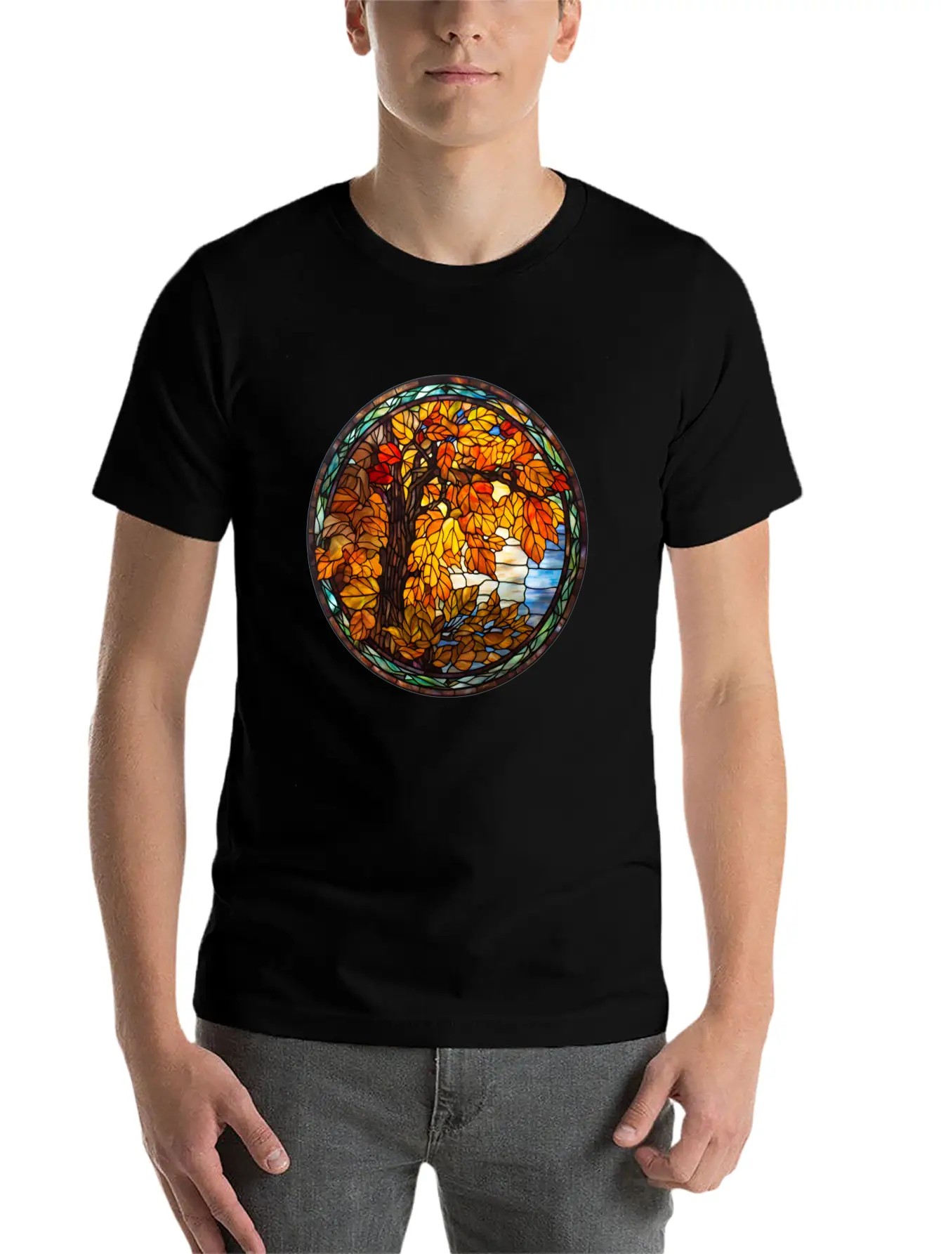 Stained-Glass-Fall-Pumpkin Unisex Casual T-Shirt – Clean Design For Daily Comfort