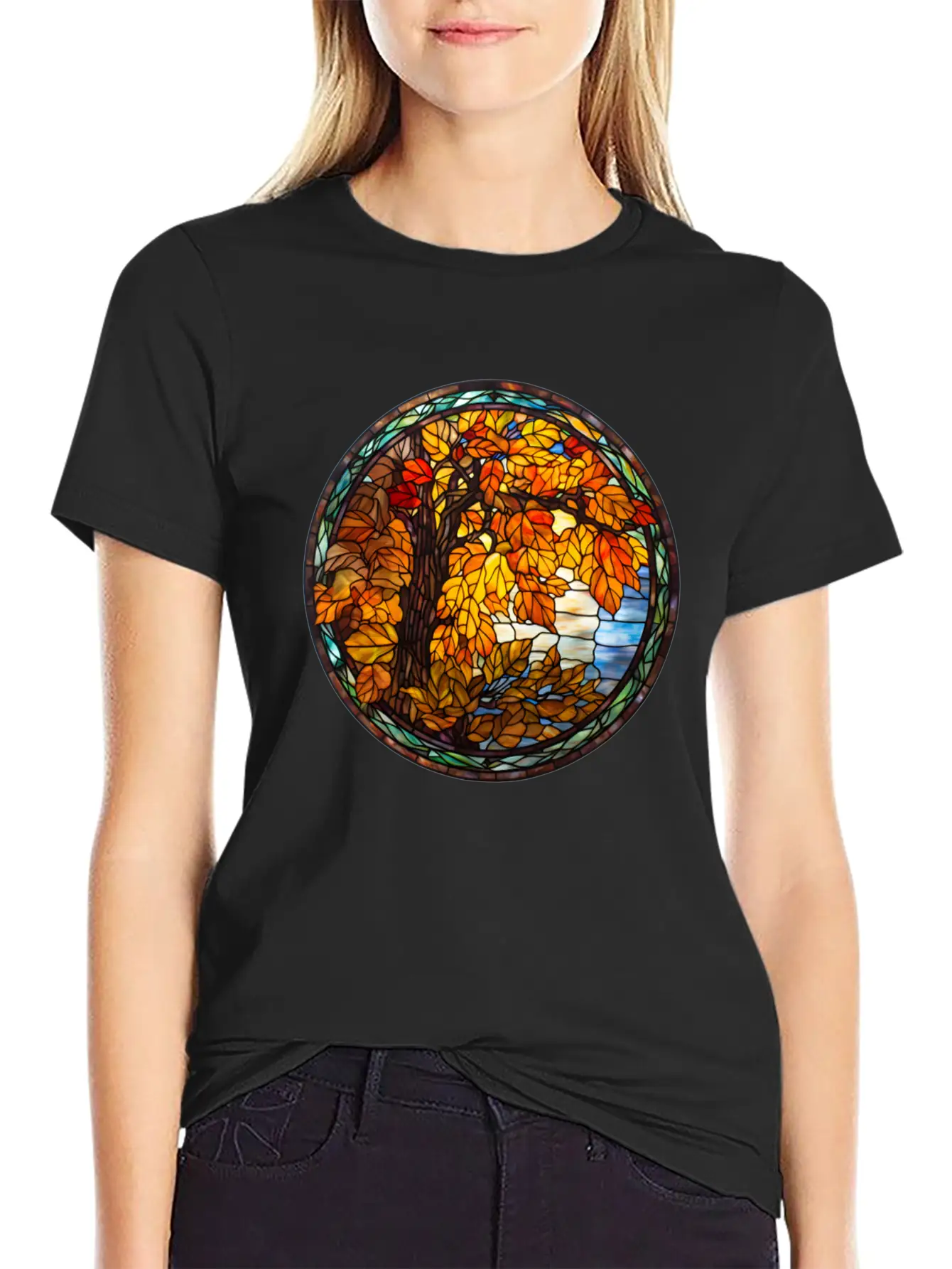 Stained-Glass-Fall-Pumpkin Unisex Casual T-Shirt – Clean Design For Daily Comfort