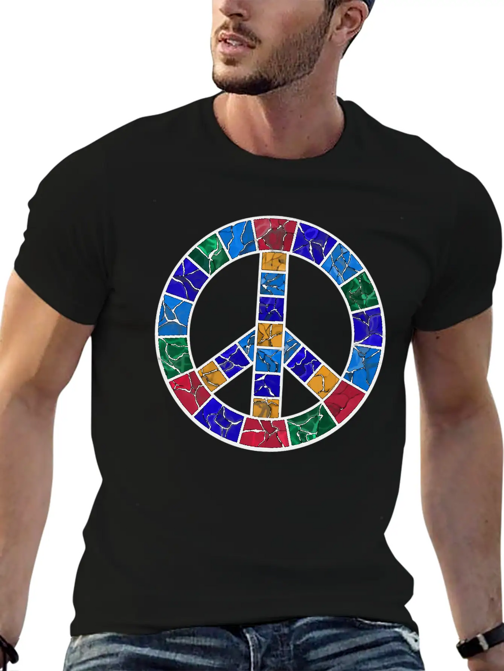 Stained Glass Peace Symbol Stylish Everyday T-Shirt – Unisex Basic Cotton Tee