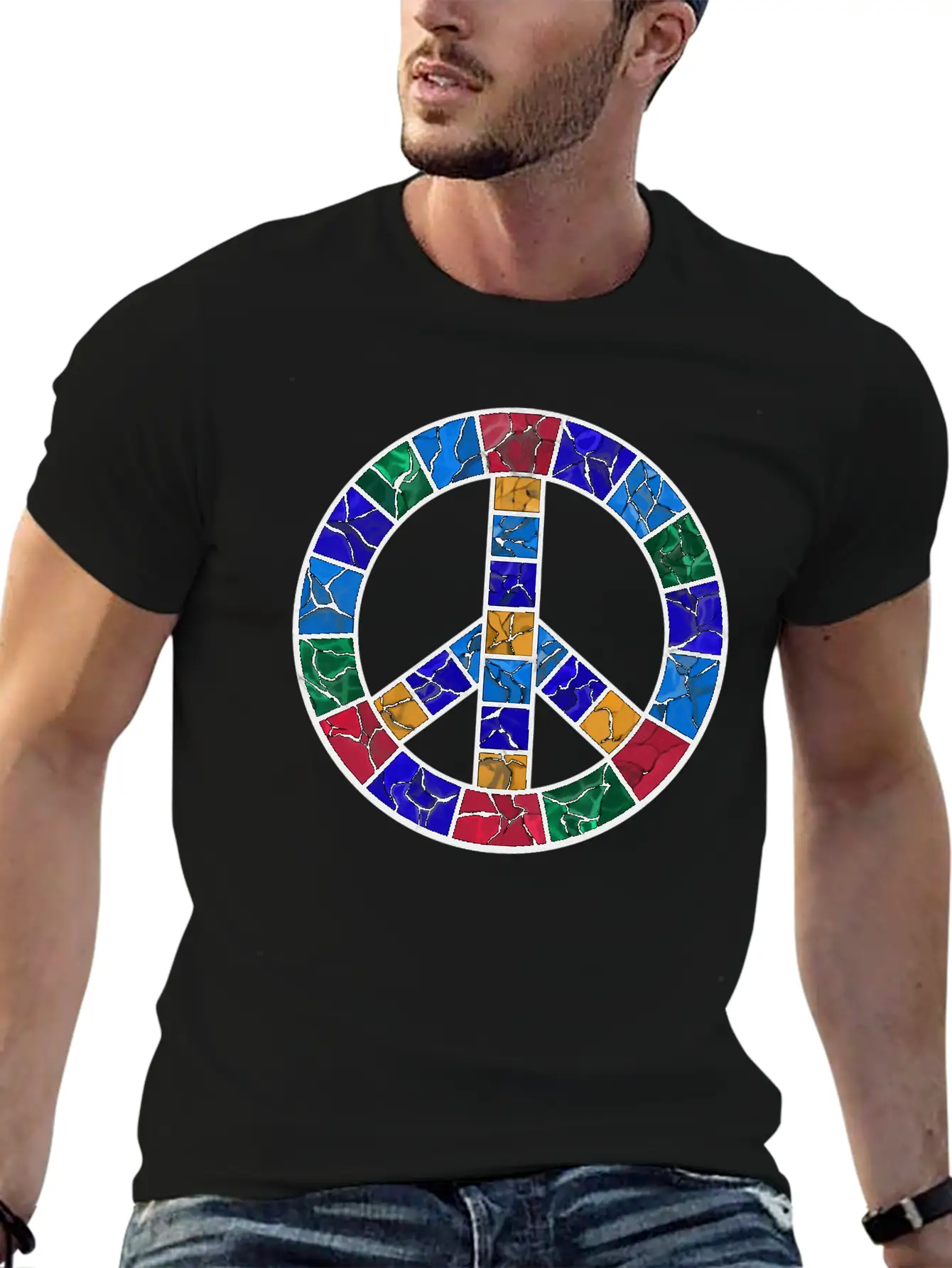 Stained Glass Peace Symbol Stylish Everyday T-Shirt – Unisex Basic Cotton Tee