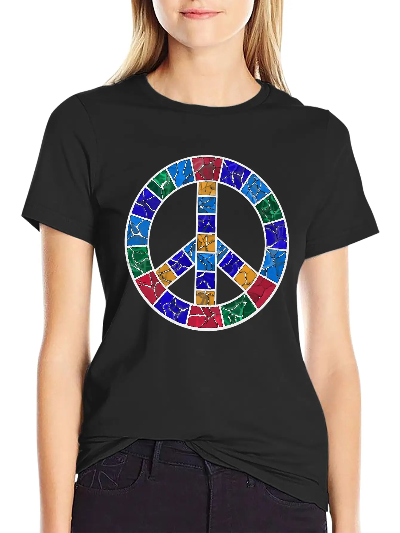 Stained Glass Peace Symbol Stylish Everyday T-Shirt – Unisex Basic Cotton Tee