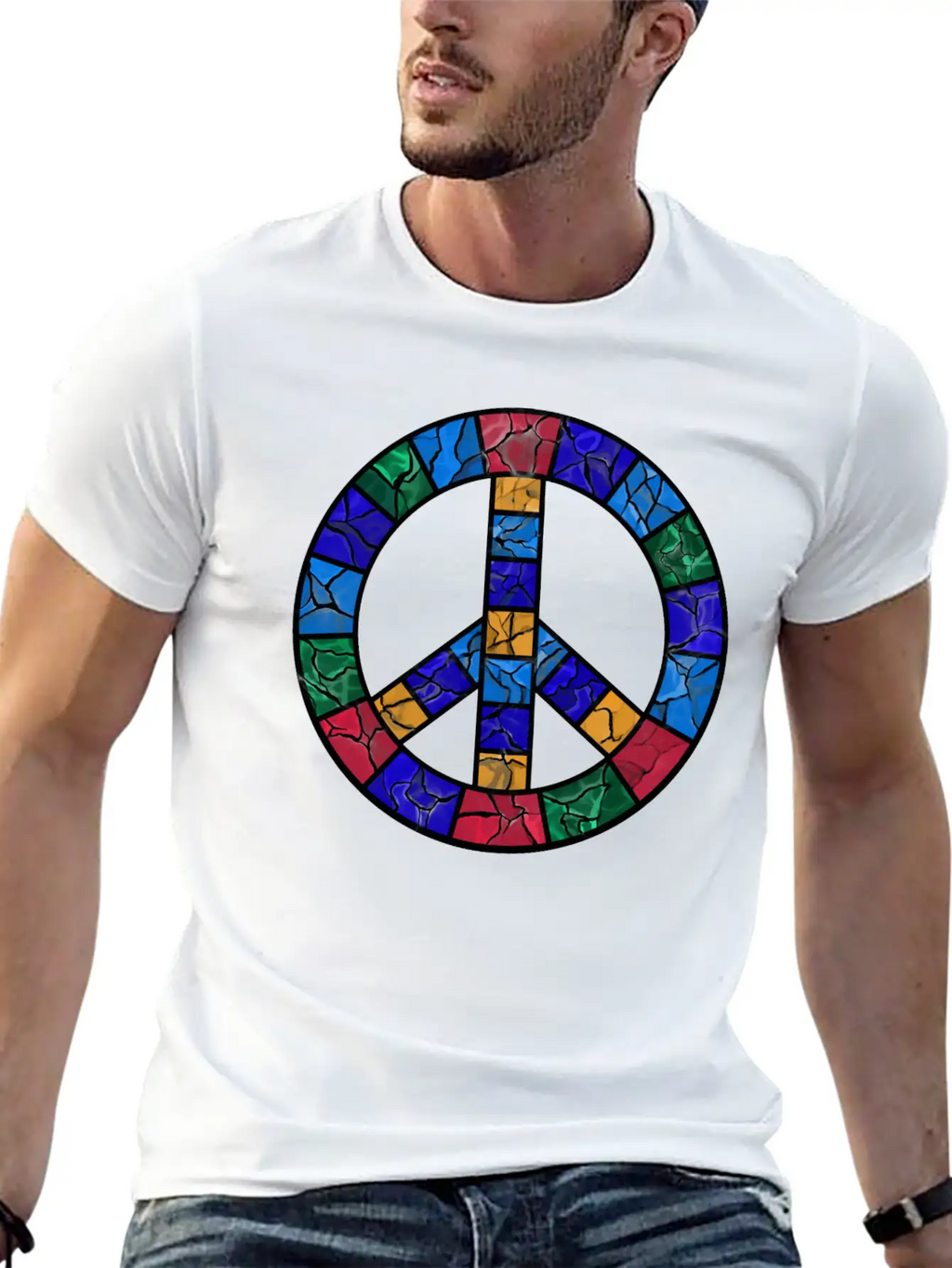Stained Glass Peace Symbol Stylish Everyday T-Shirt – Unisex Basic Cotton Tee