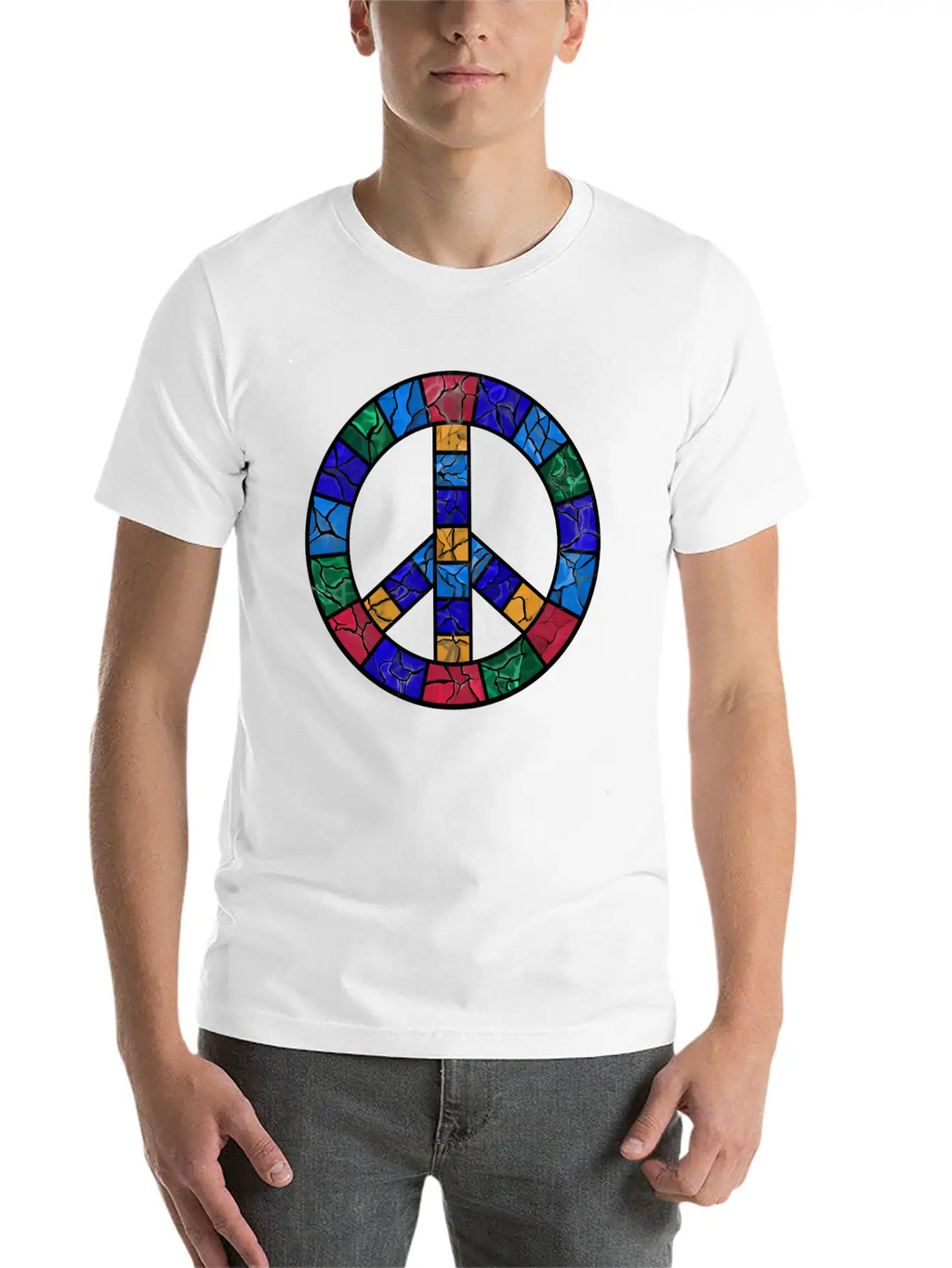 Stained Glass Peace Symbol Stylish Everyday T-Shirt – Unisex Basic Cotton Tee