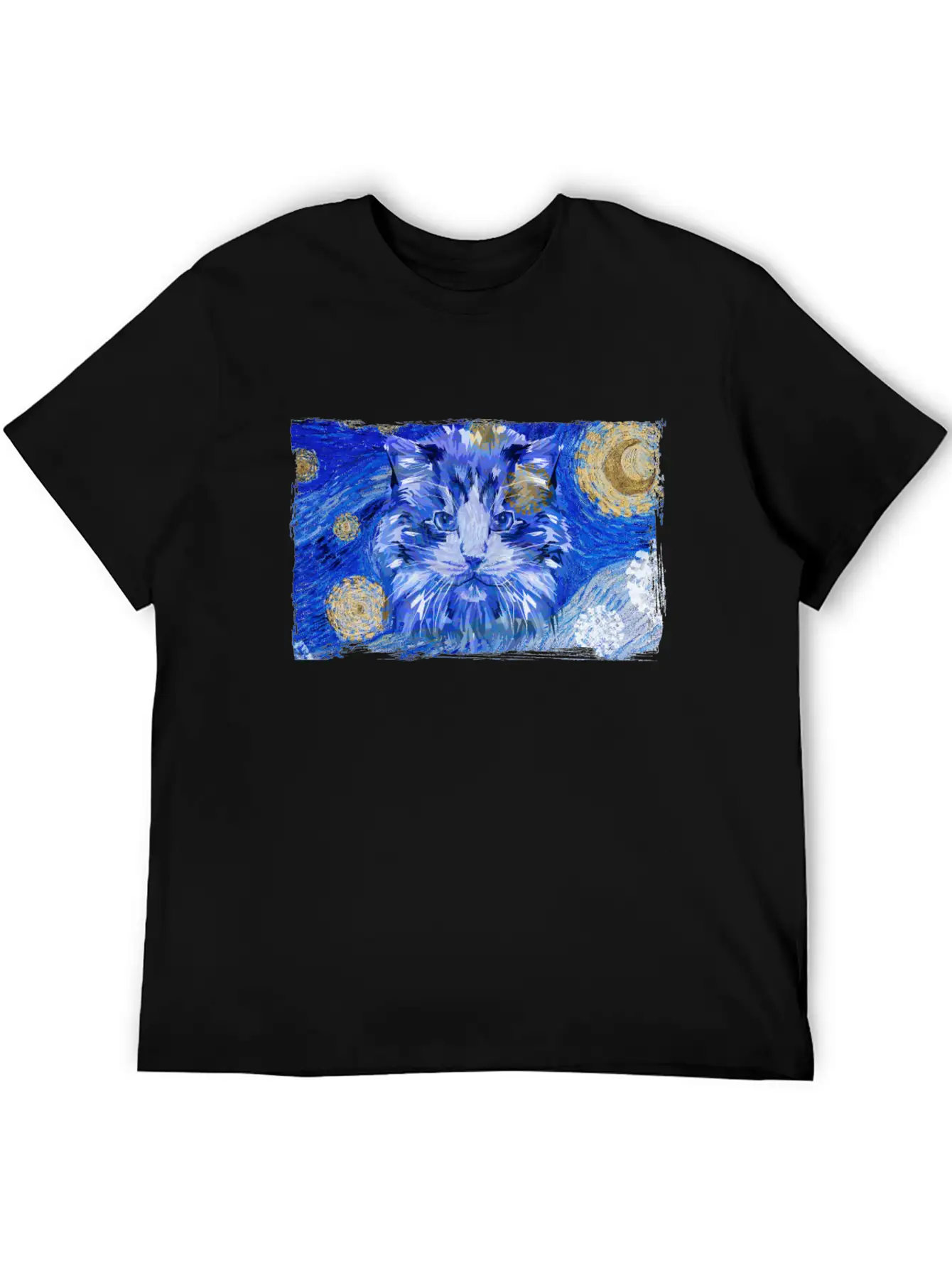 Starry Night Cat Casual Graphic T-Shirt – Simple And Comfortable Daily Wear