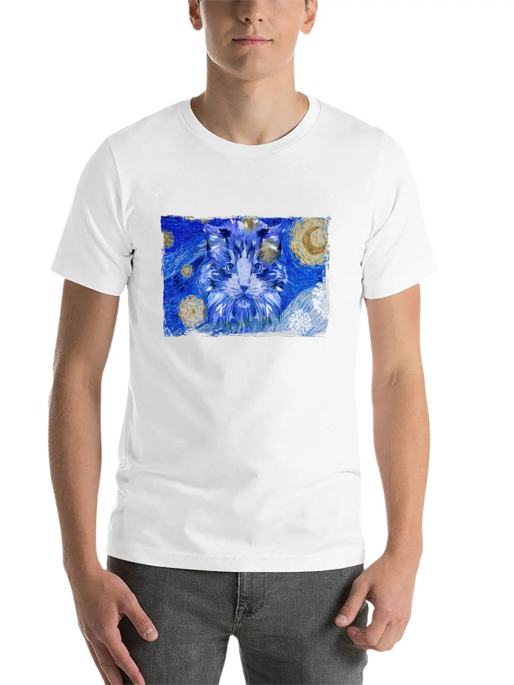 Starry Night Cat Casual Graphic T-Shirt – Simple And Comfortable Daily Wear