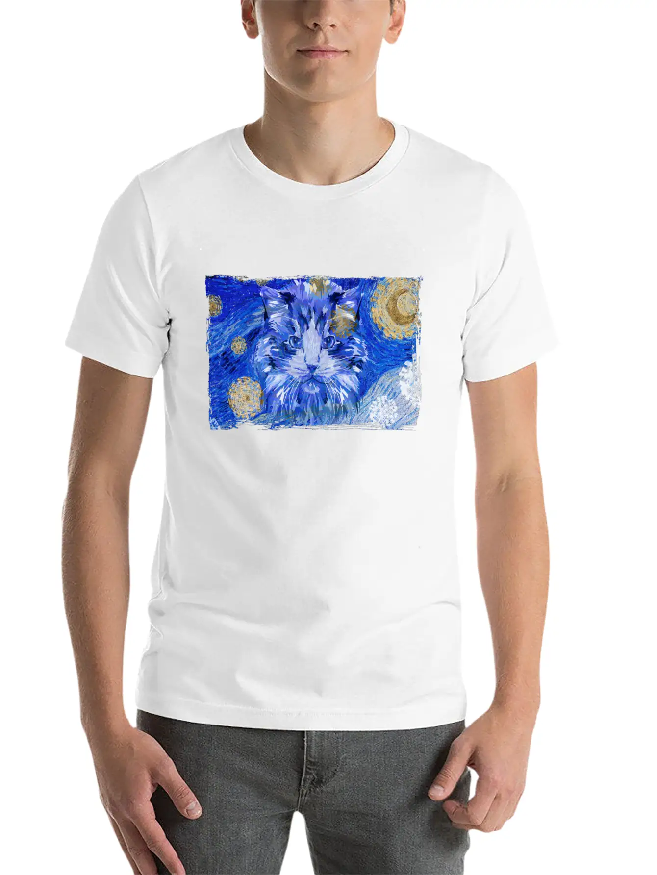 Starry Night Cat Casual Graphic T-Shirt – Simple And Comfortable Daily Wear