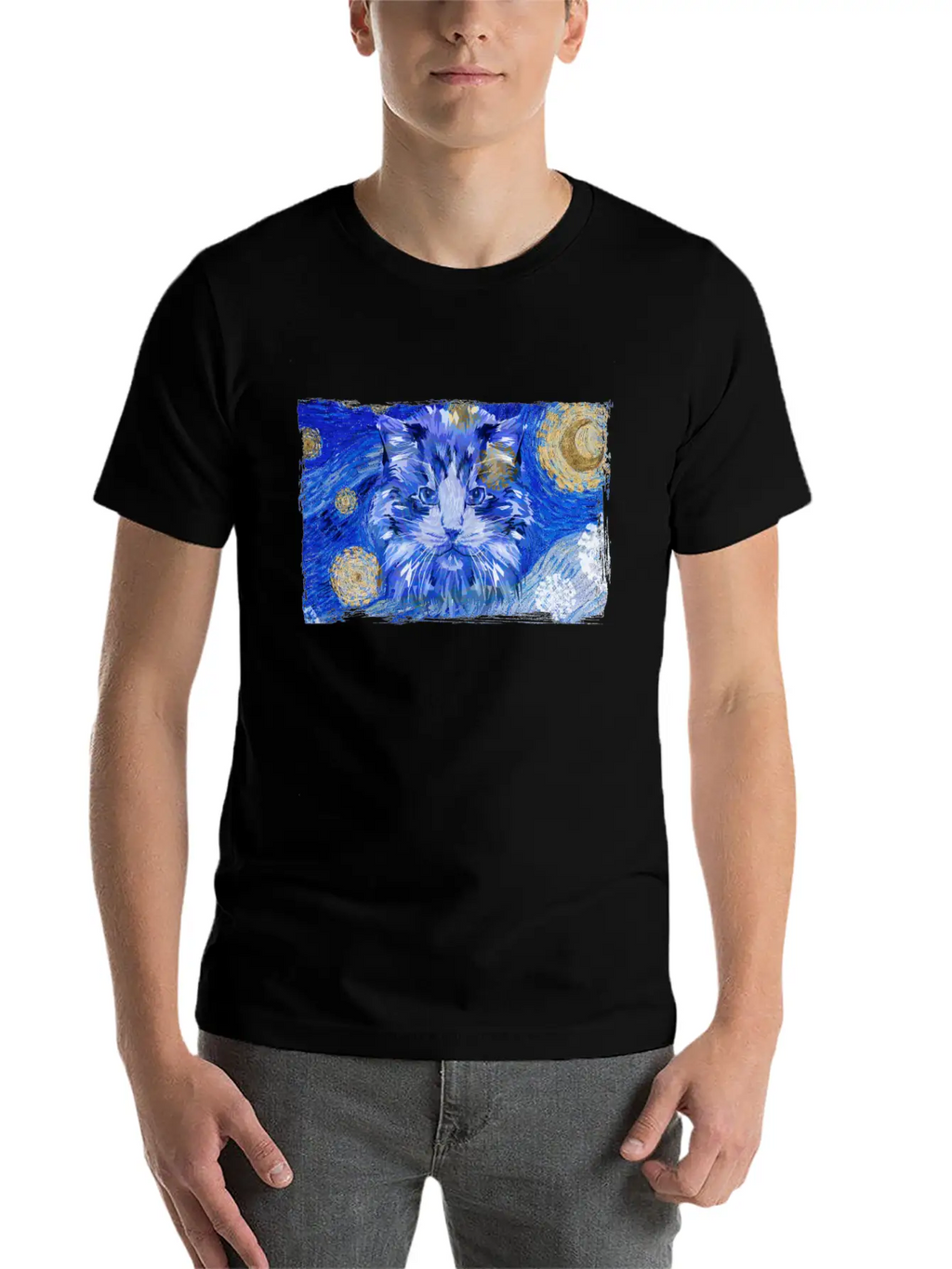 Starry Night Cat Casual Graphic T-Shirt – Simple And Comfortable Daily Wear