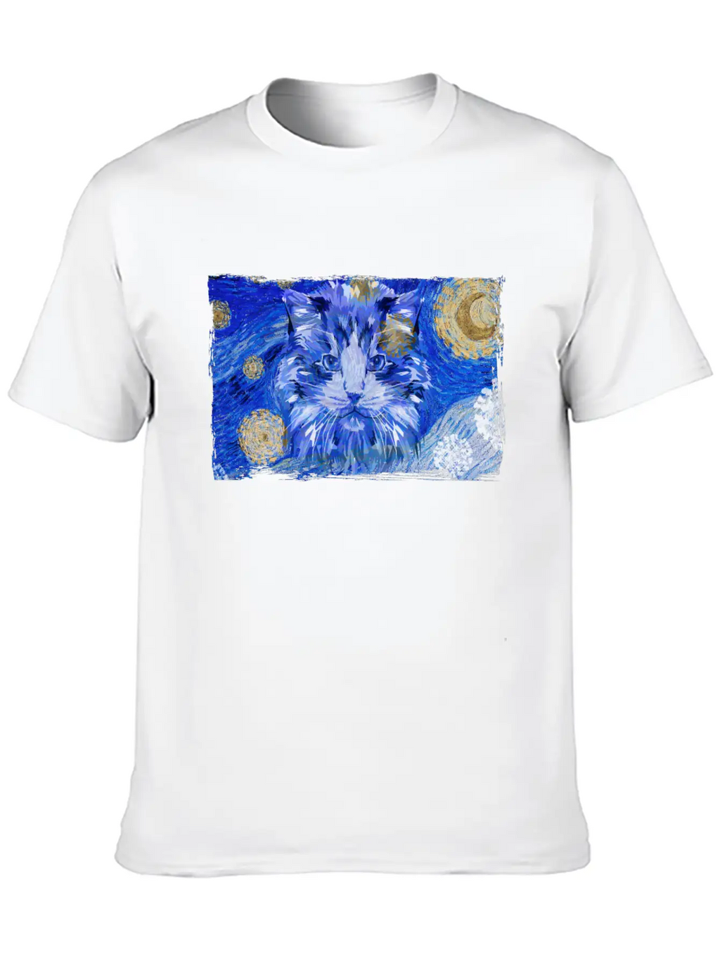 Starry Night Cat Casual Graphic T-Shirt – Simple And Comfortable Daily Wear