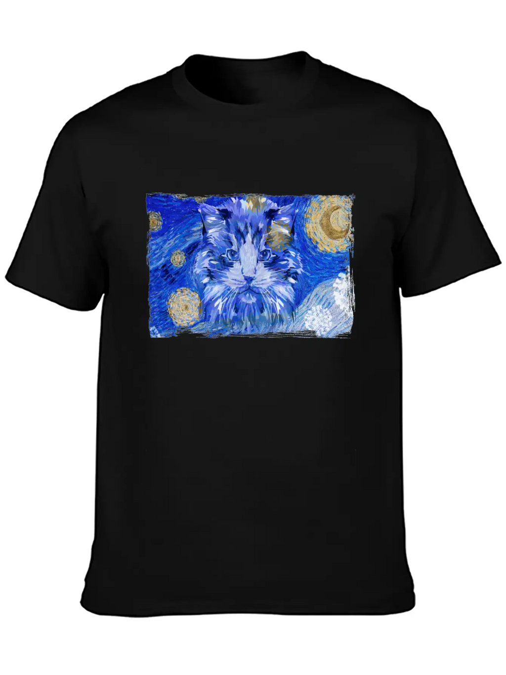 Starry Night Cat Casual Graphic T-Shirt – Simple And Comfortable Daily Wear