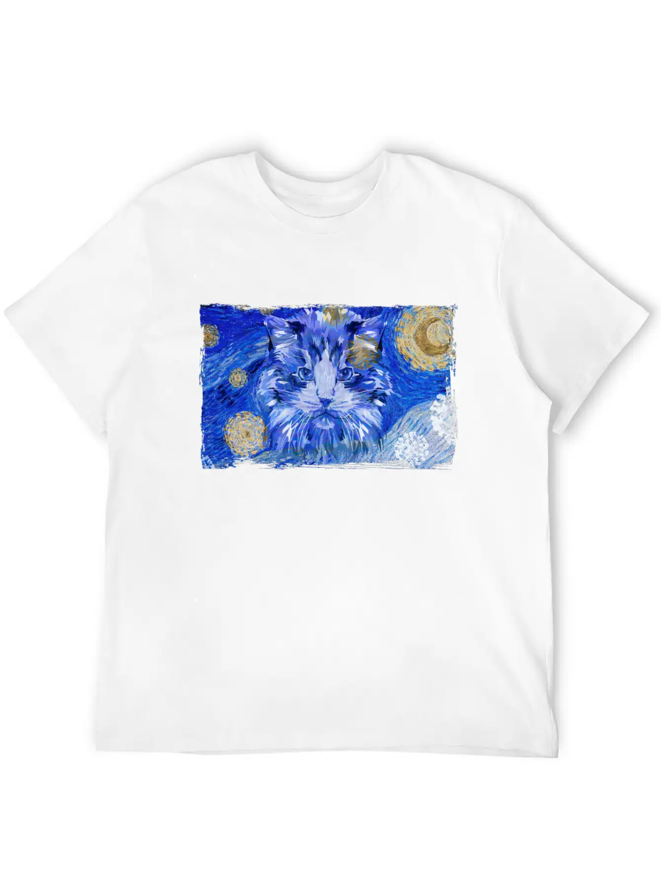 Starry Night Cat Casual Graphic T-Shirt – Simple And Comfortable Daily Wear