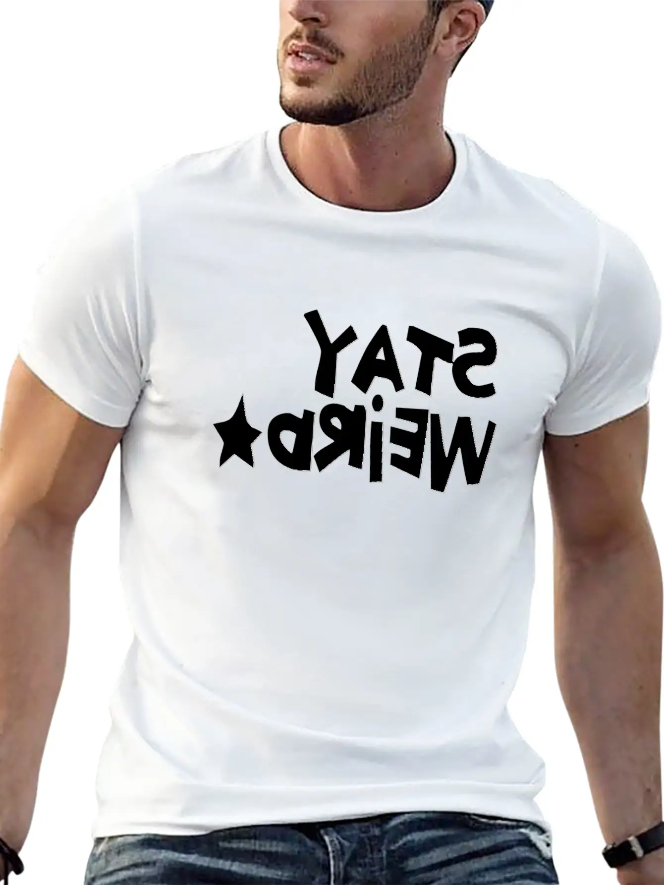 STAY WEIRD REVERSED Unisex Short Sleeve Soft Cotton T-Shirt – Casual Everyday Wear