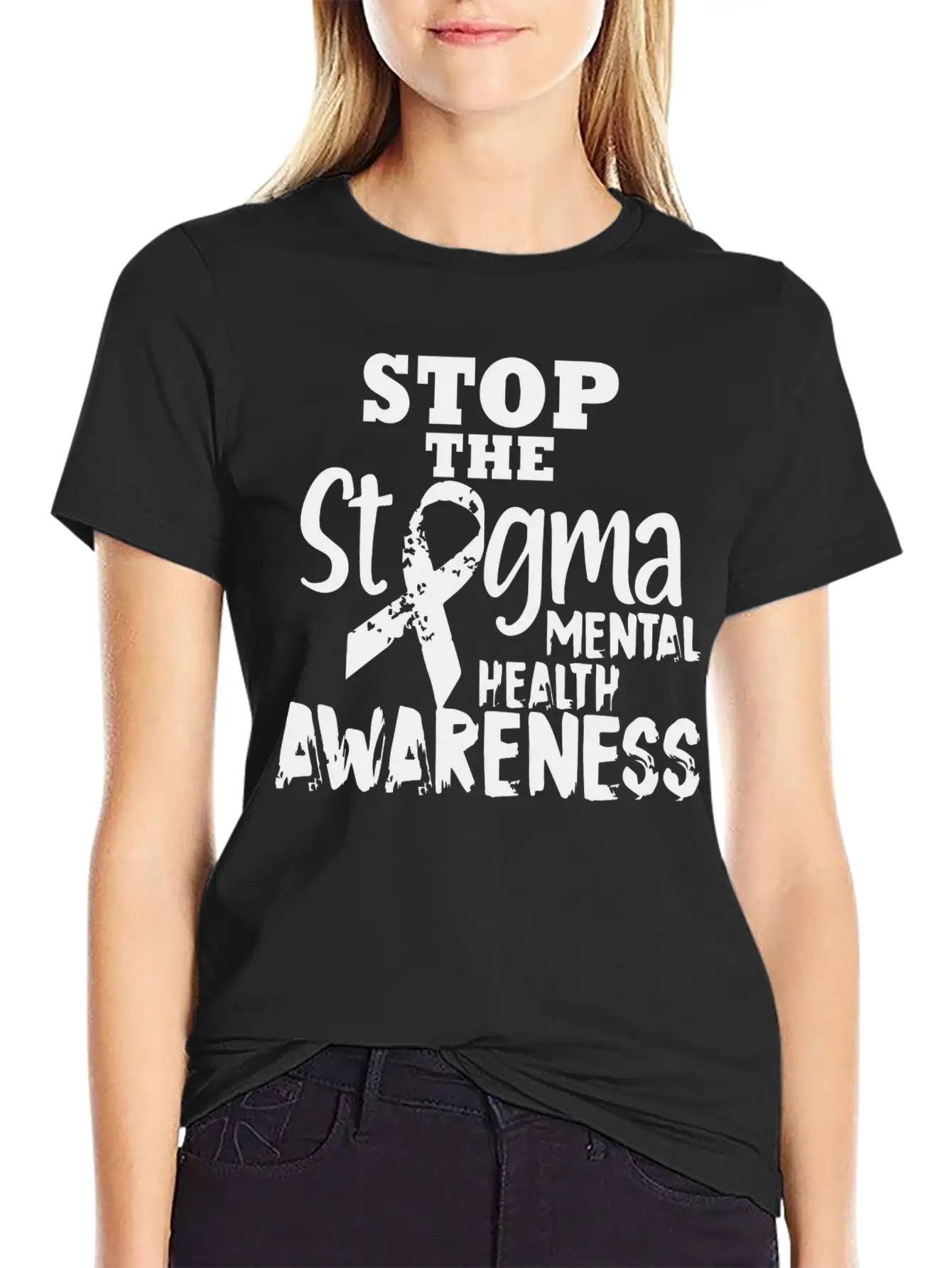 Stop The Stgma Mental Health Awareness Casual Graphic T-Shirt – Simple And Comfortable Daily Wear