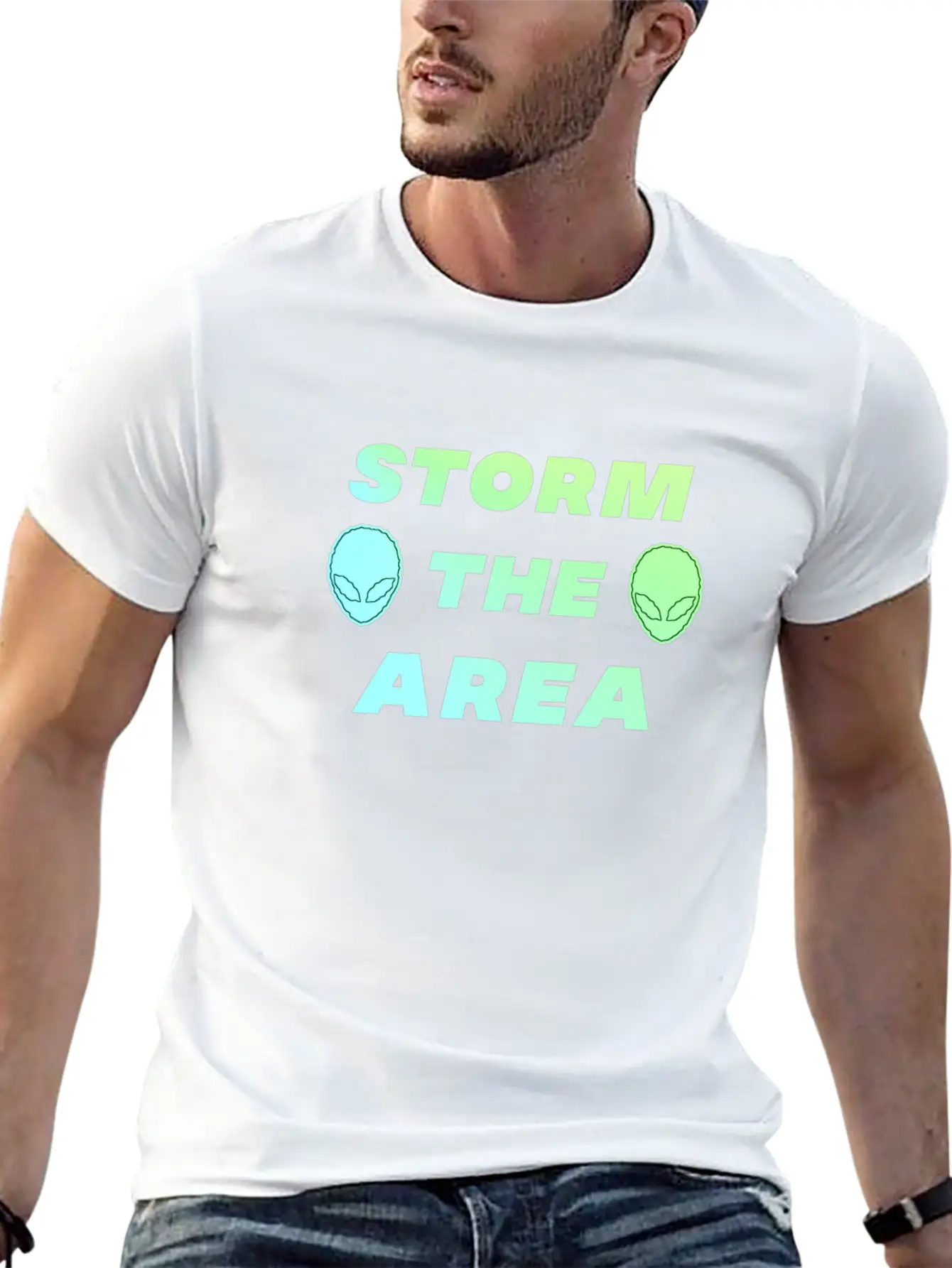 Storm The Area Alien UFO Space Spaceman Stylish Everyday T-Shirt – Unisex Basic Cotton Tee