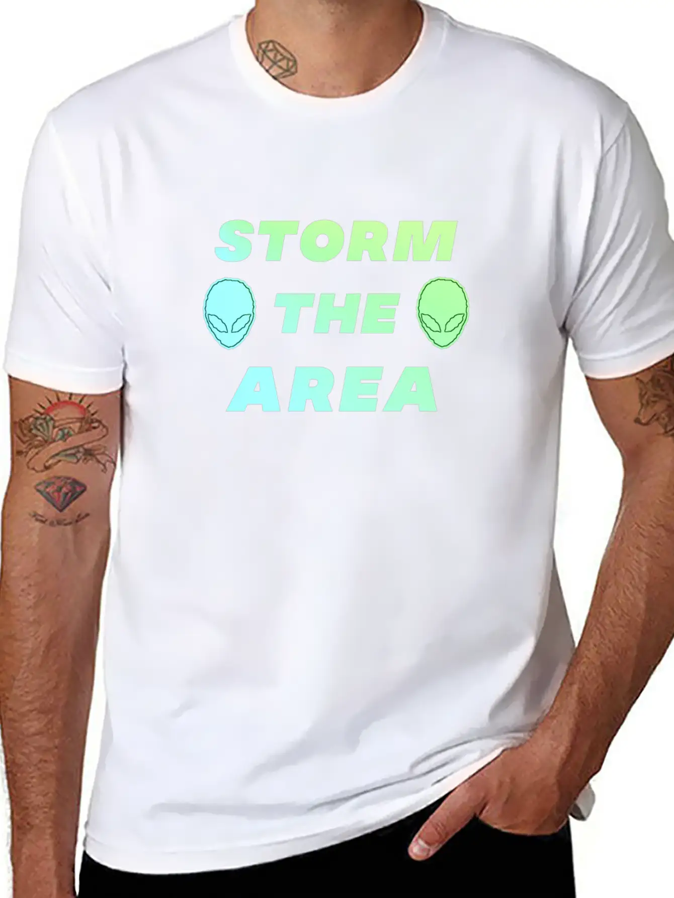 Storm The Area Alien UFO Space Spaceman Stylish Everyday T-Shirt – Unisex Basic Cotton Tee