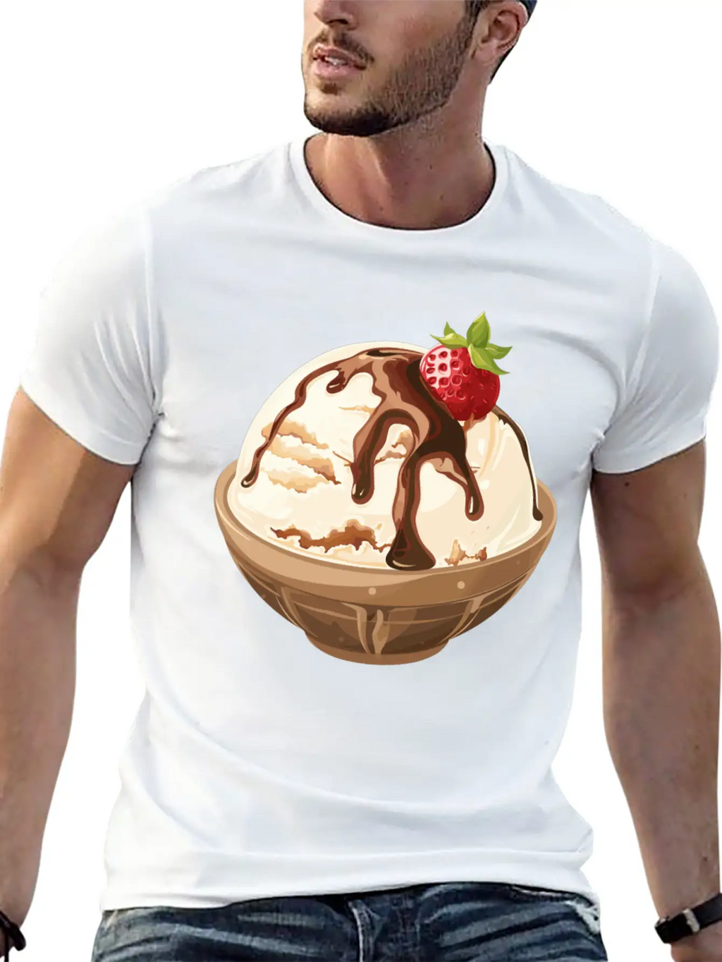 Strawberry Topped Vanilla Delight Unisex Short Sleeve Soft Cotton T-Shirt – Casual Everyday Wear