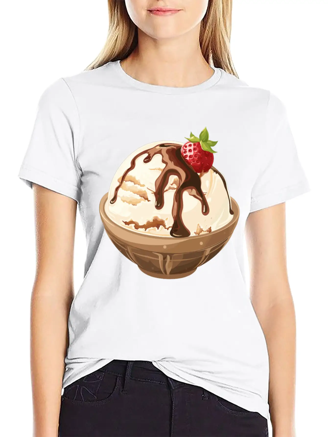 Strawberry Topped Vanilla Delight Unisex Short Sleeve Soft Cotton T-Shirt – Casual Everyday Wear