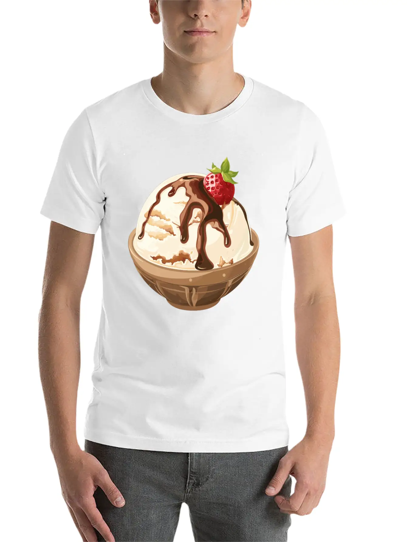 Strawberry Topped Vanilla Delight Unisex Short Sleeve Soft Cotton T-Shirt – Casual Everyday Wear