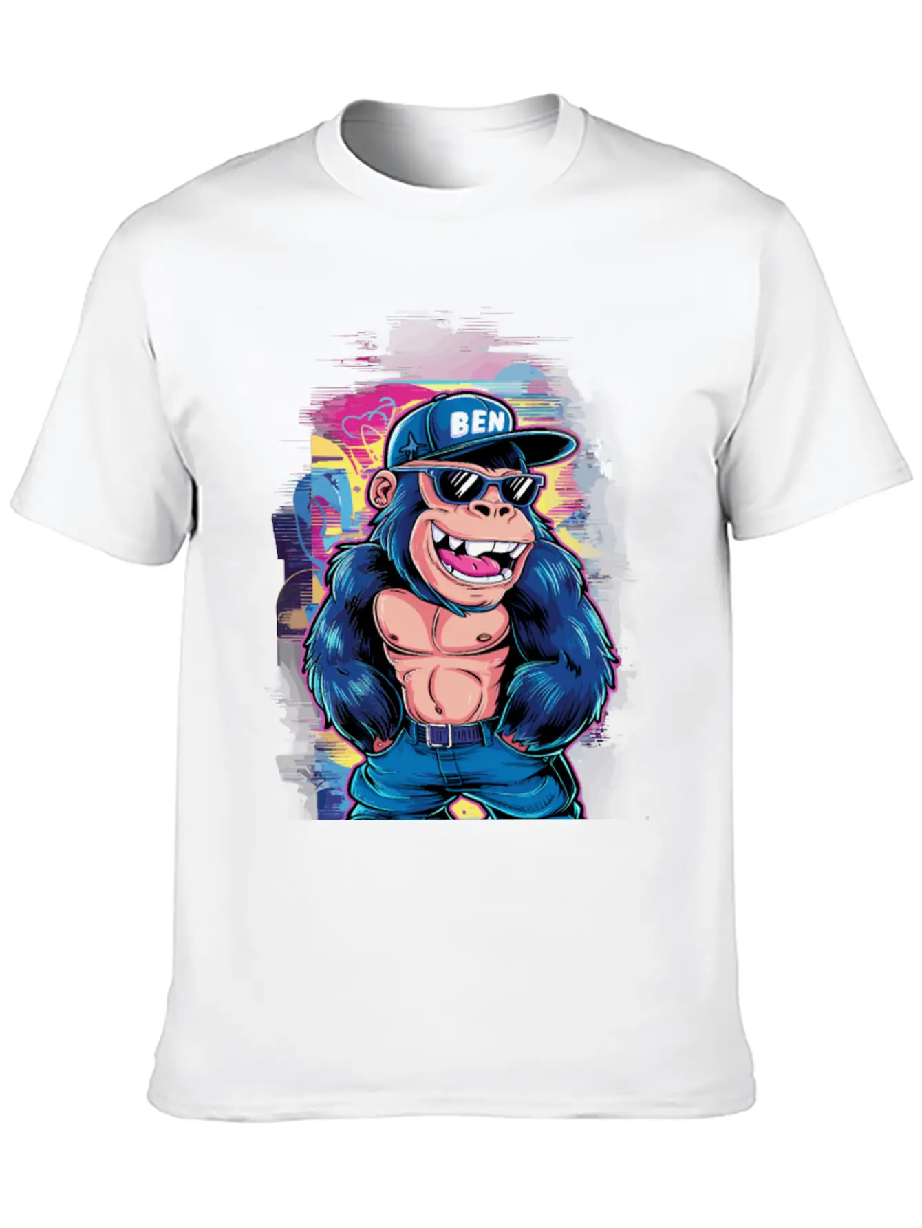 Street Art Gorilla Music Unisex Short Sleeve Soft Cotton T-Shirt – Casual Everyday Wear