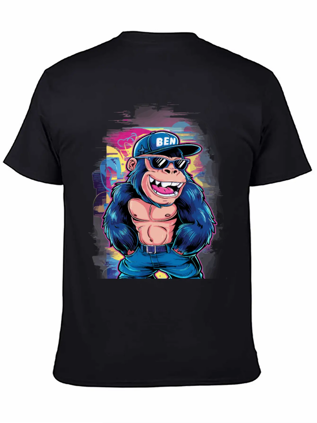 Street Art Gorilla Music Unisex Short Sleeve Soft Cotton T-Shirt – Casual Everyday Wear
