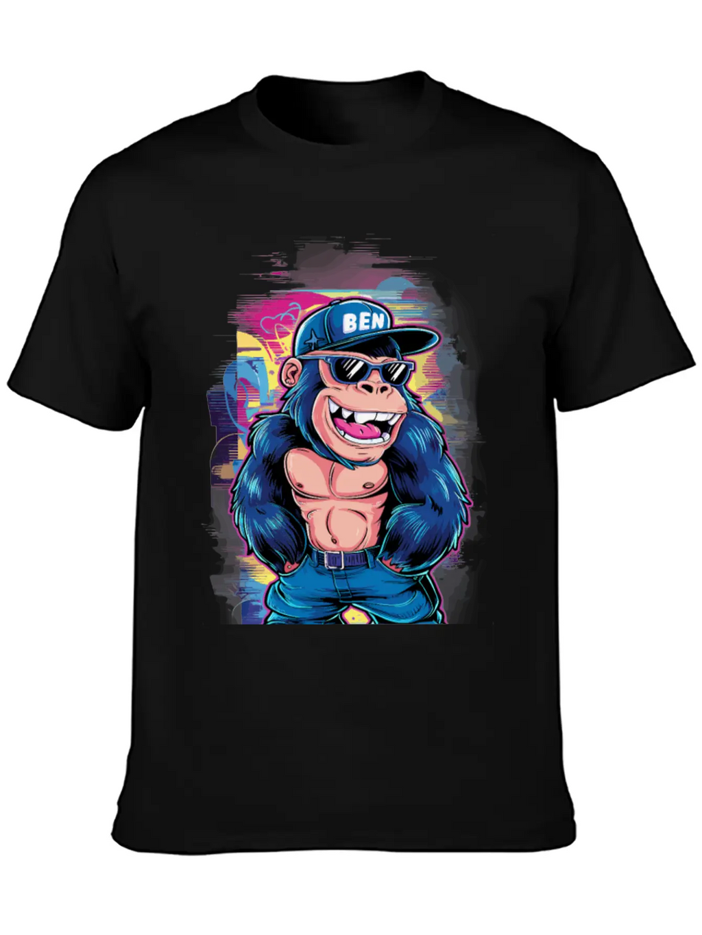 Street Art Gorilla Music Unisex Short Sleeve Soft Cotton T-Shirt – Casual Everyday Wear