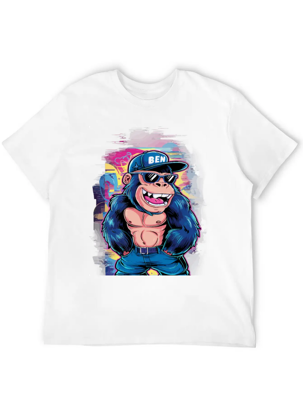 Street Art Gorilla Music Unisex Short Sleeve Soft Cotton T-Shirt – Casual Everyday Wear